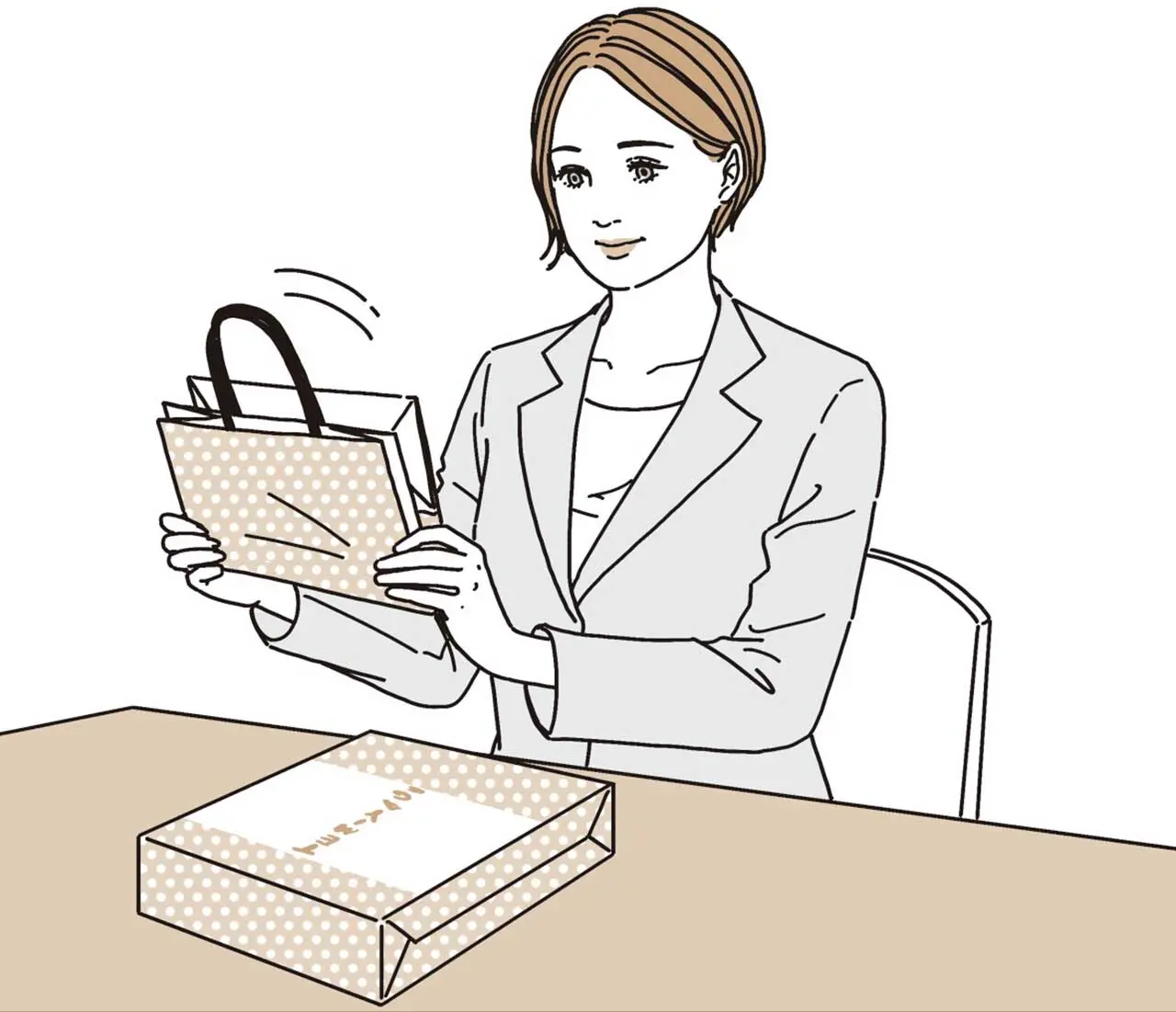 手みやげは名刺交換のあとに渡し、 紙袋は持ち帰る
