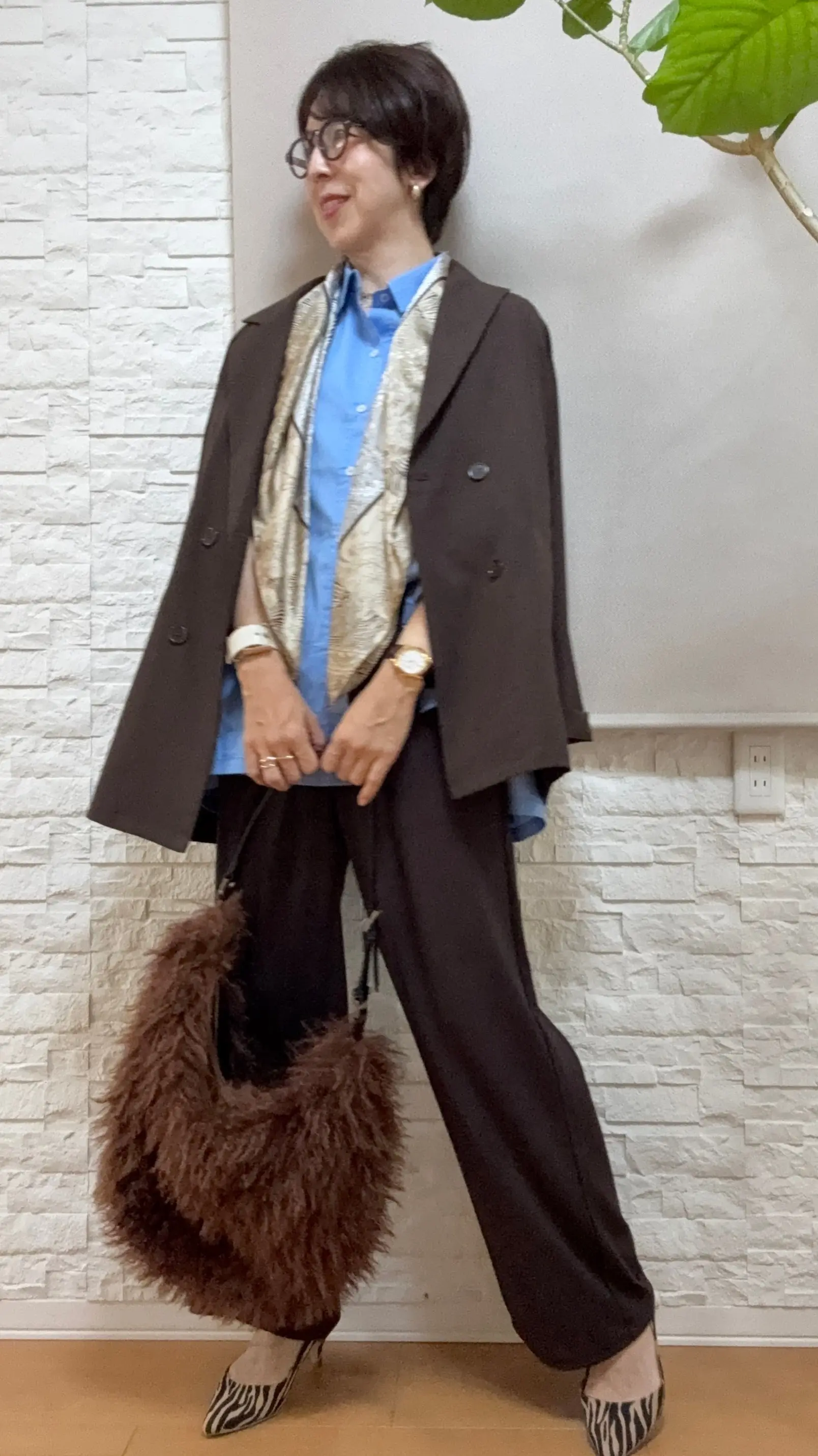 スカーフコーデ　ファーバック　ZARA　ロペピクニック　アウトレット　ゼブラ柄