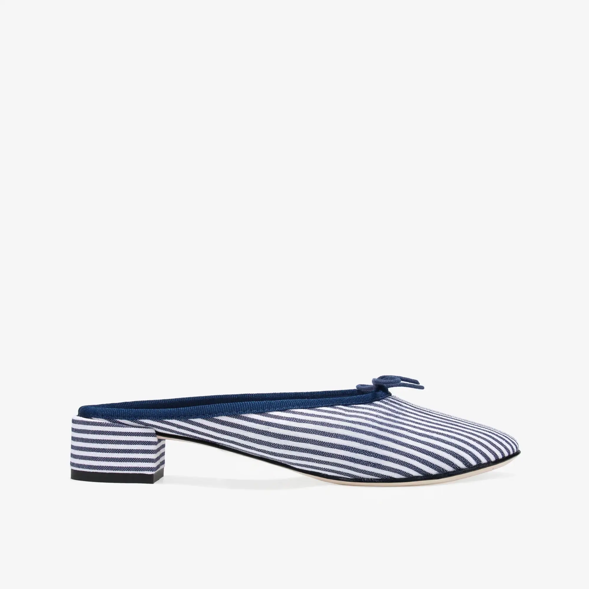 Repetto ブルー×ホワイトストライプ柄ミュール