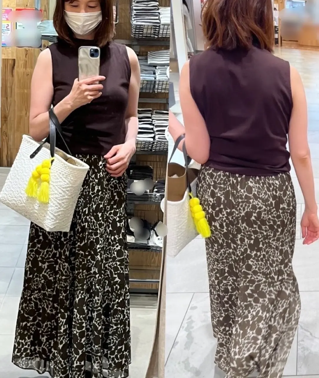 UNIQLO　シフォンティアードスカート　¡CHEVERE!　GUのトップス　ボルトネックＴ　ノースリーブ