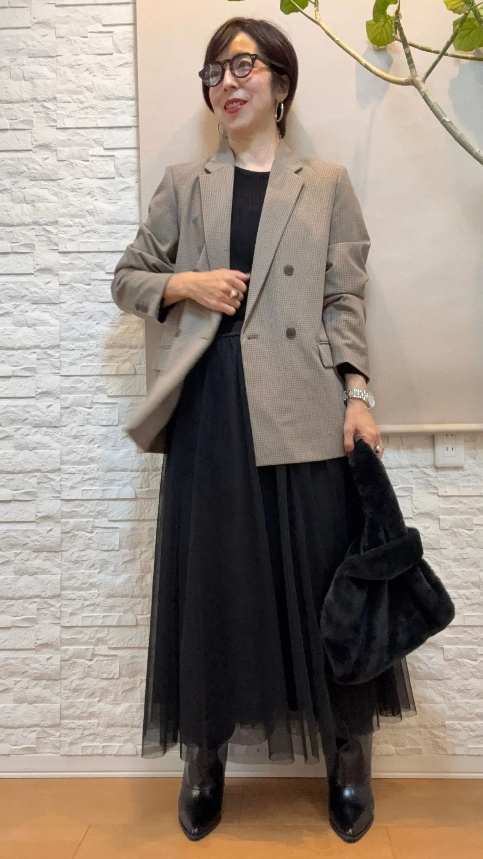 ユニクロジャケット　チュールスカート　GU　プチプラファッション