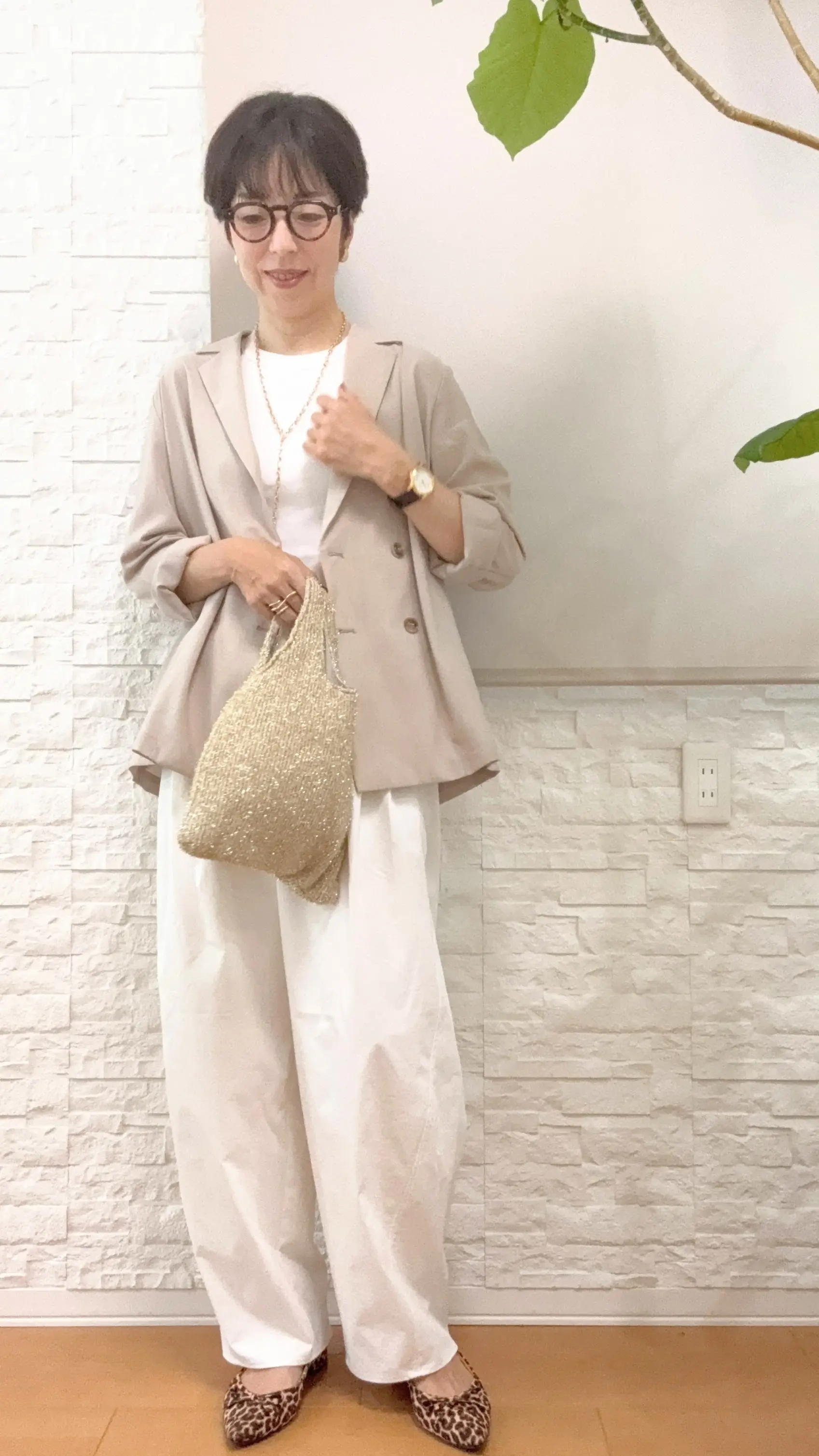 50代GUプチプラパンツ着回しコーデ＊ベージュ編_1_3