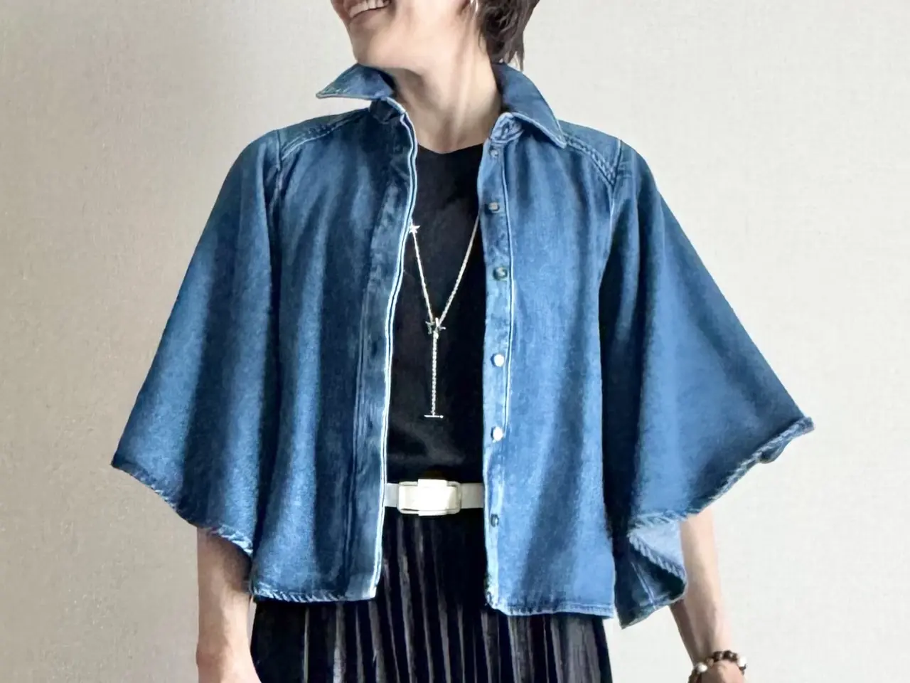 ZARA デニムキモノシャツ コーデ 04