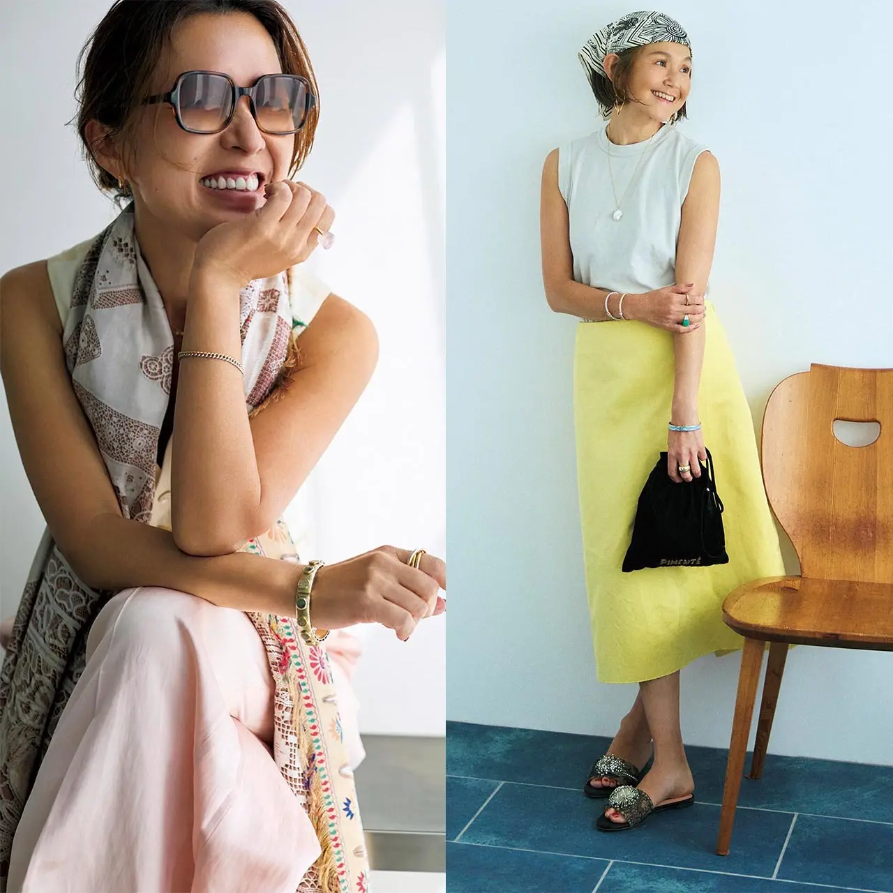 小物で華やぐ涼感ラグジュアリースタイル】大草直子さんや三尋木奈保