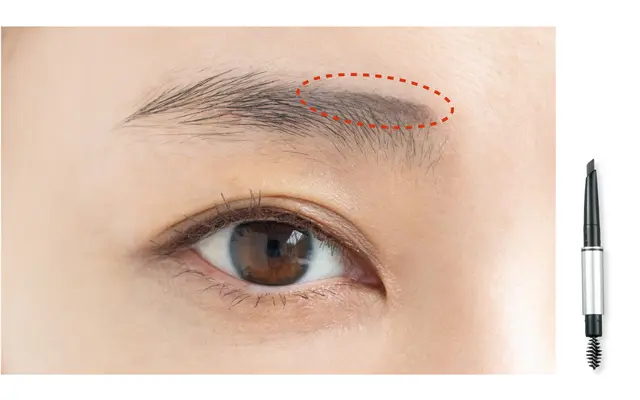 眉頭の始点は目頭よりも内側で、鼻すじと自然につながる位置に設定