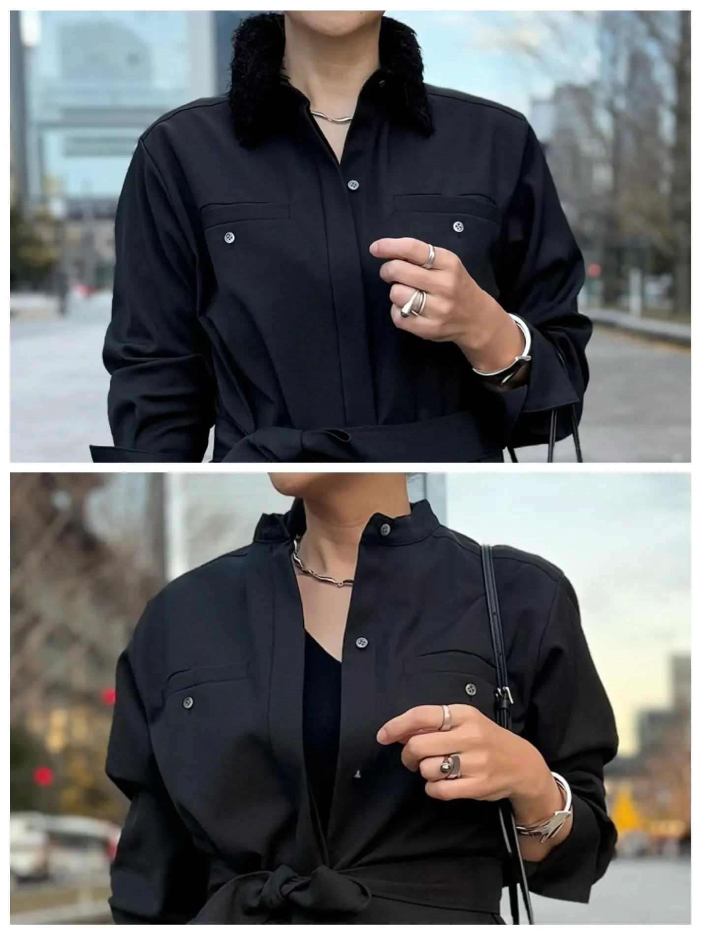 イーバイエクラ　黒ワンピース　着回し　50代ワンピースコーデ　アラフィフワンピースコーデ