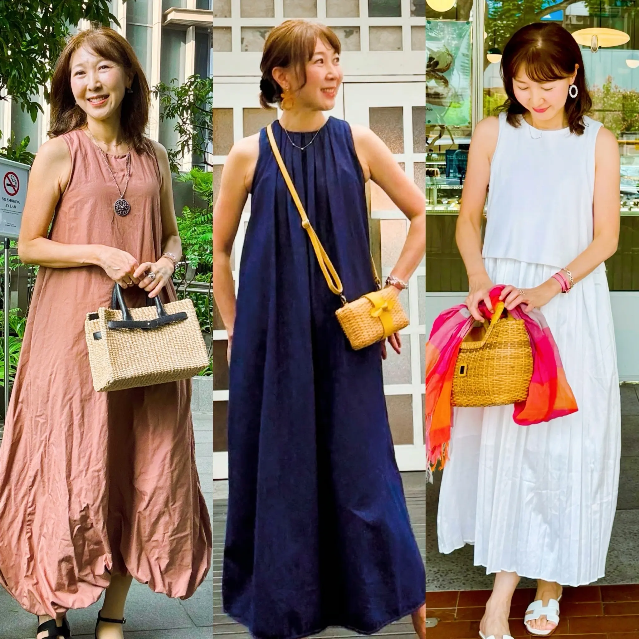 カゴバッグでワンピースに ぷちリゾート感を演出 | チームJマダム Kayo