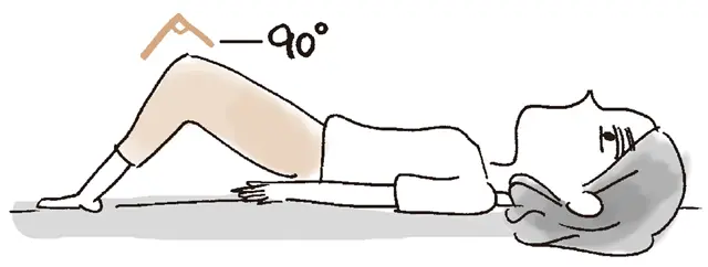 1.仰向けになり、足は肩幅程度に開き、膝は90度に曲げる。