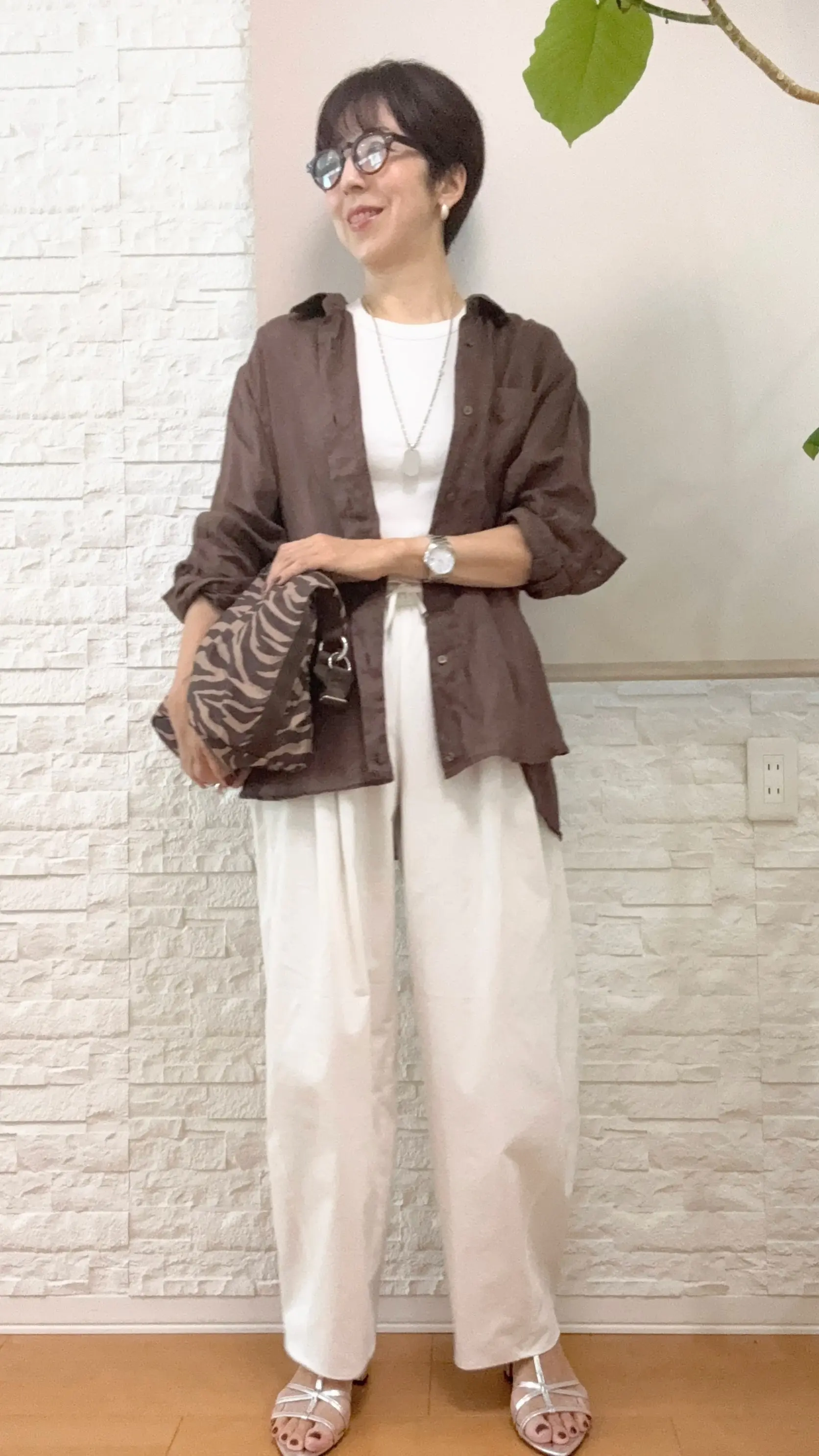50代立秋GUプチプラパンツ着回しコーデ＊ブラウン編_1_1