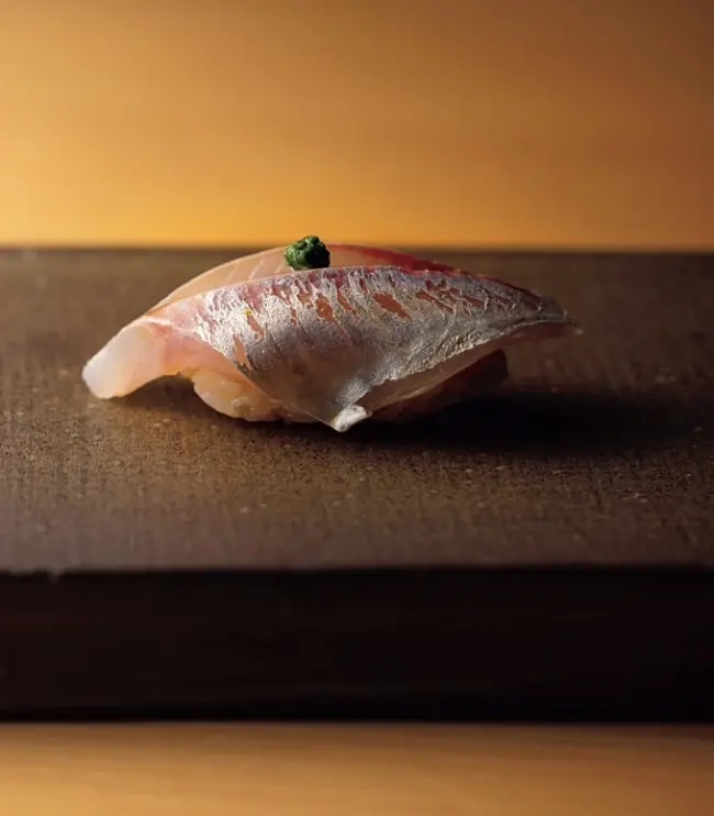 大人のひとり旅　美食　丹後　西入る　20900円のおまかせから　「アジ」はしょうがとねぎペーストをアクセントに