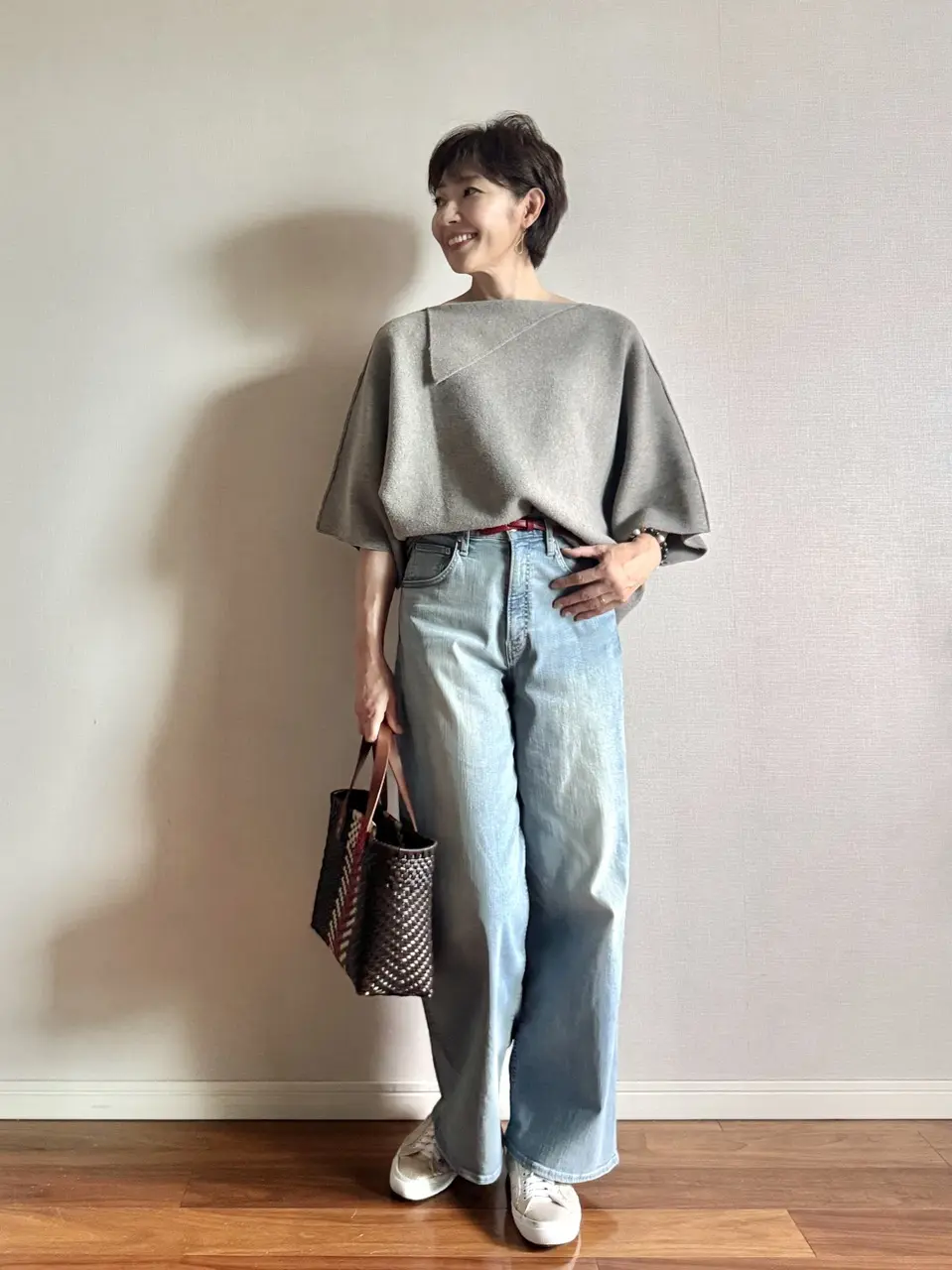 ラペルカラーニット コーデ 02