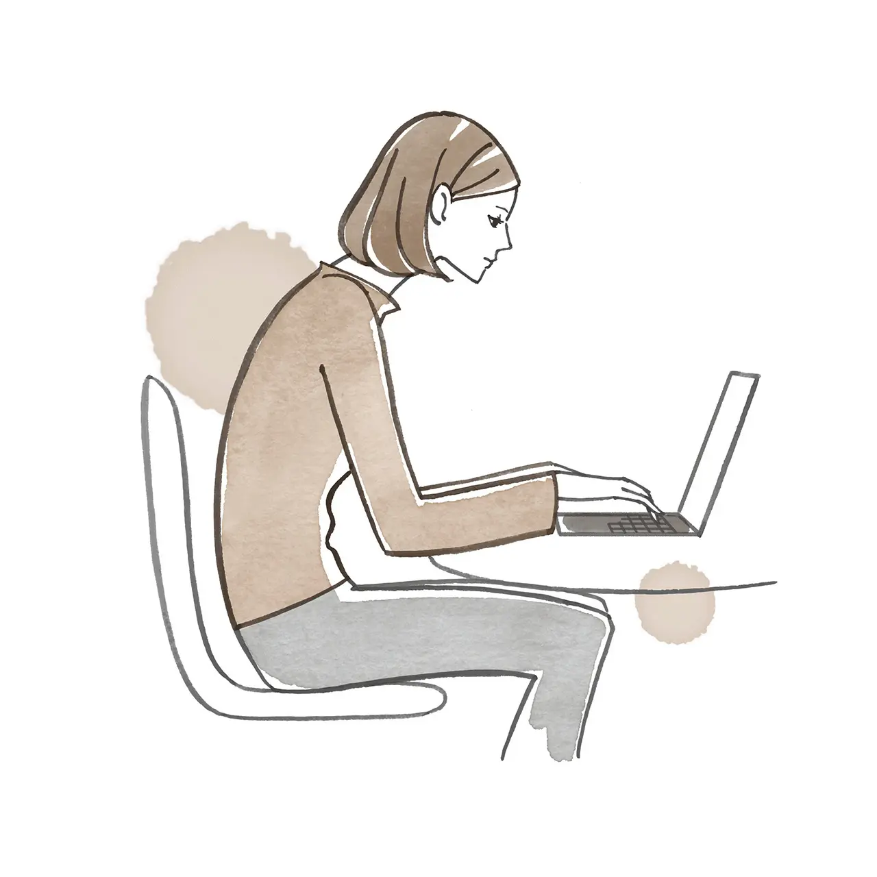 ねこ背で デスクワークをする