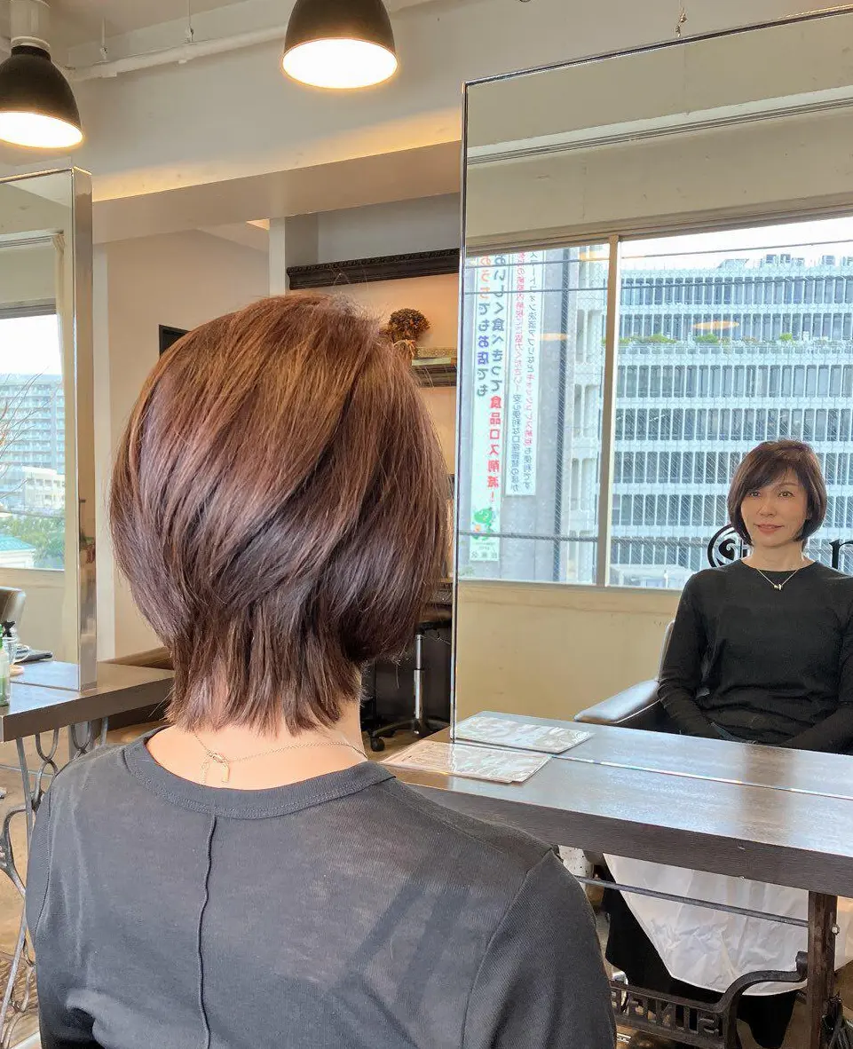 marr中目黒 masato ショートボブ　レイヤーボブ　丸みボブ　50代ボブ　アラフィフ髪型　アラフィフショート　ひし形ボブ　ひし形レイヤーボブ　ヘアカラー　ジアミンアレルギー　ノンジアミン　中目黒　ヘアサロン