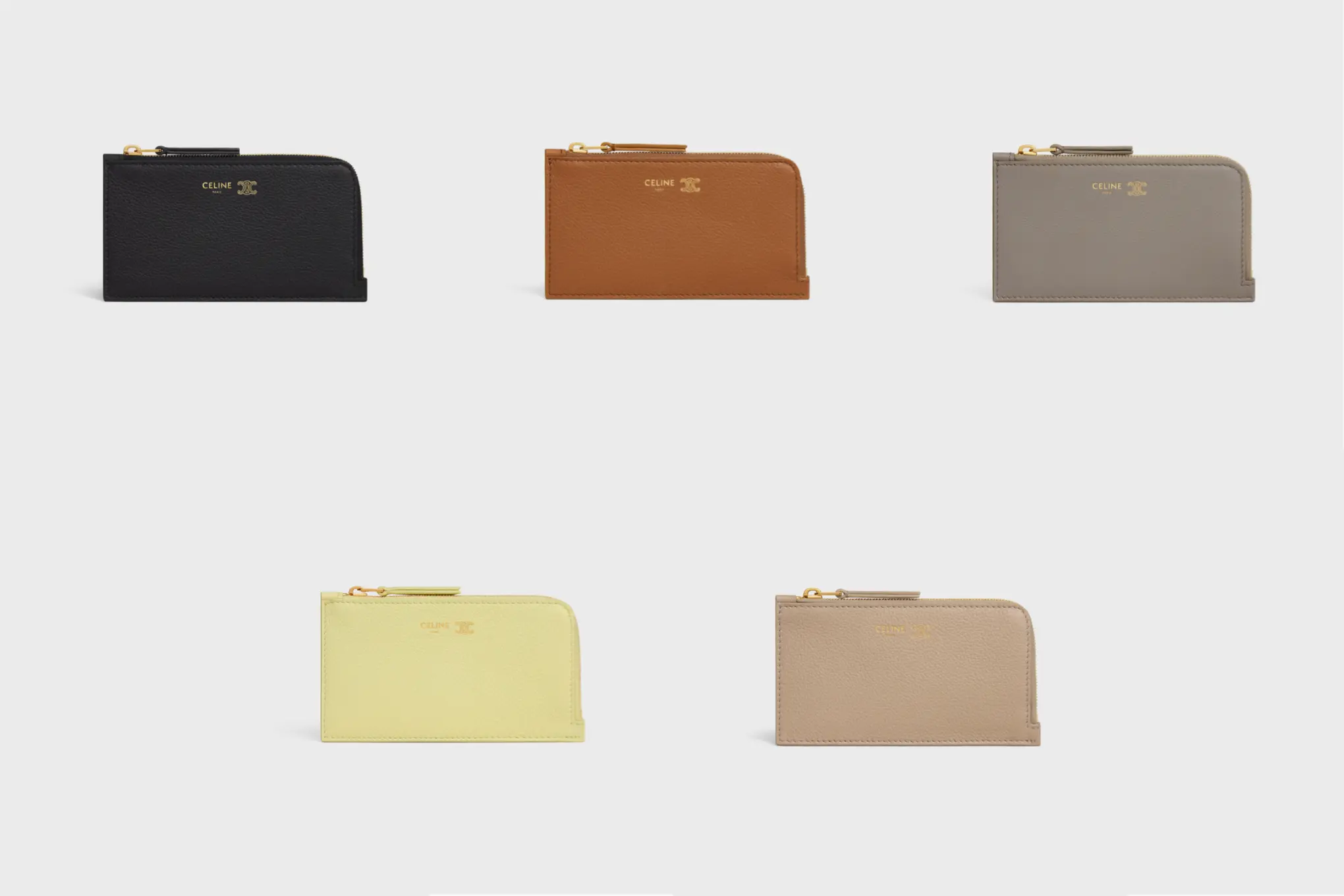 セリーヌ「ロング カードホルダー」　全５色が並ぶ