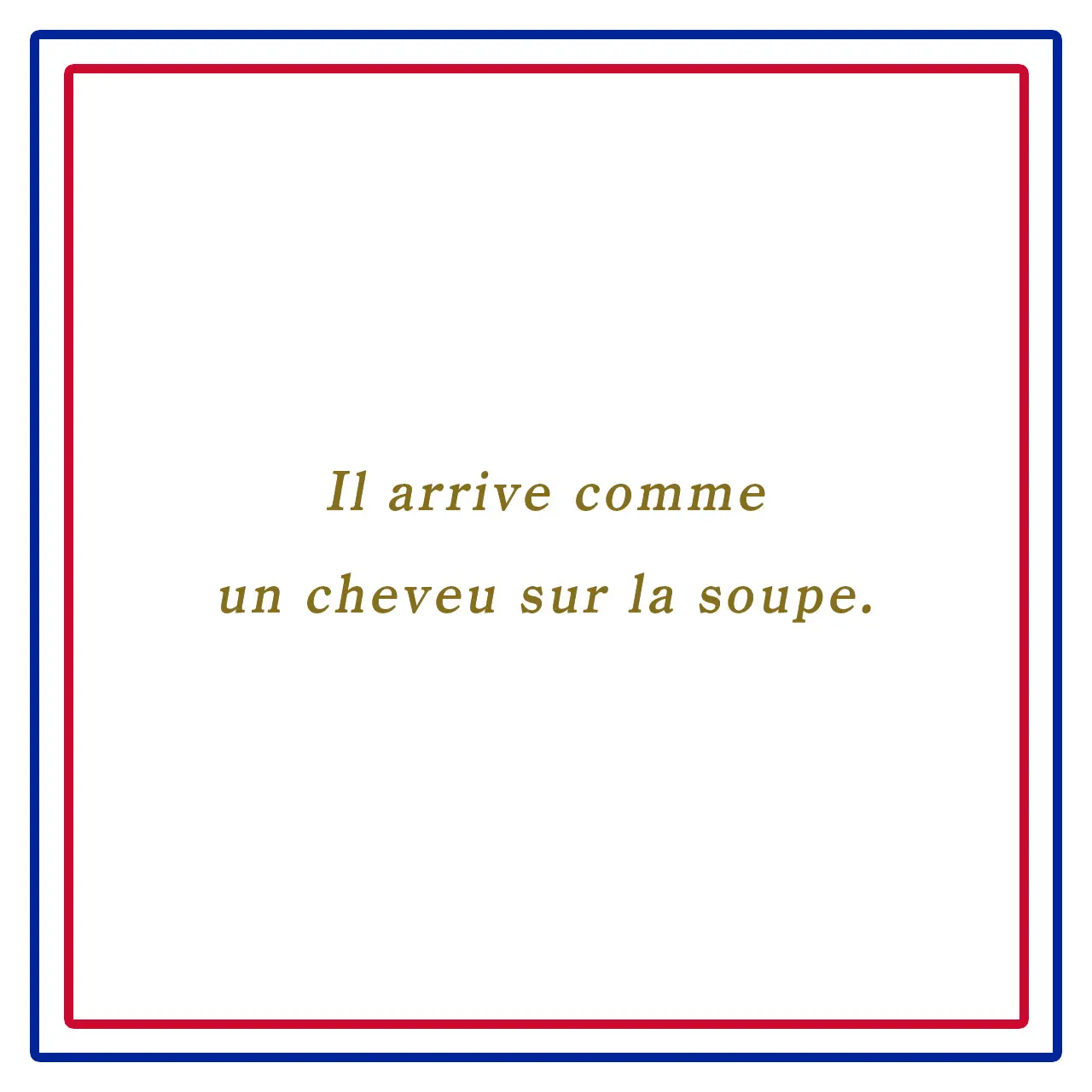スープに髪が落ちるように到着するーIl arrive comme un cheveu sur la soupe.