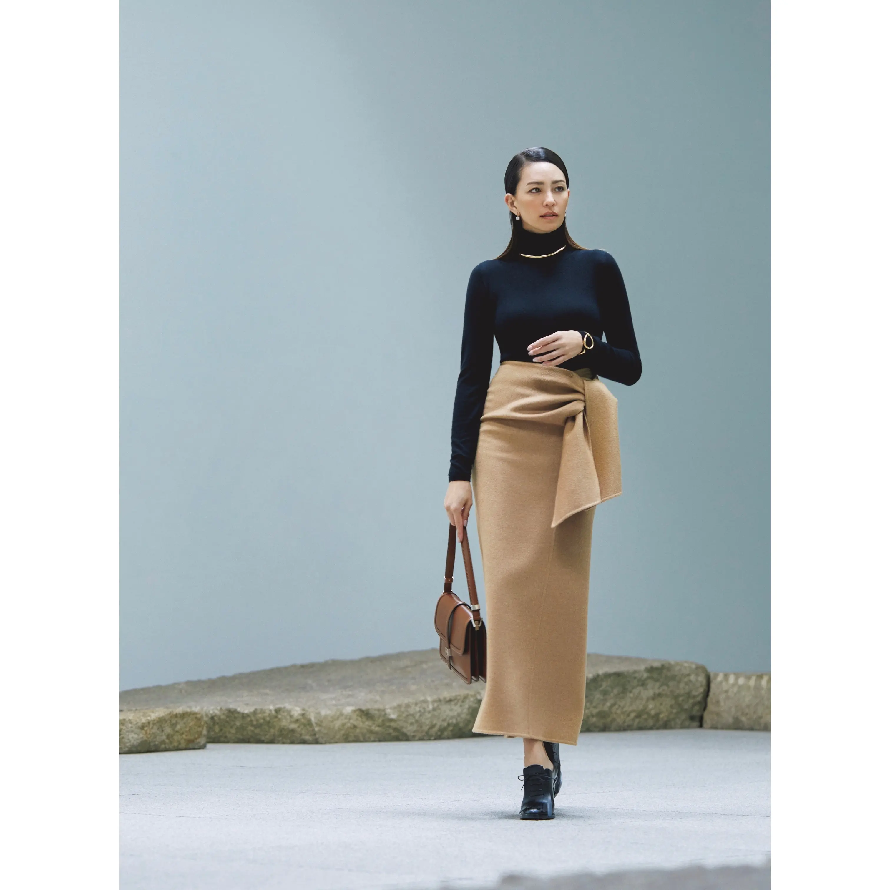 セオリーリュクス　アコーディオンプリーツロングスカート　キャメル３８ セオリーリュクス アコーディオンプリーツロングスカート キャメル38