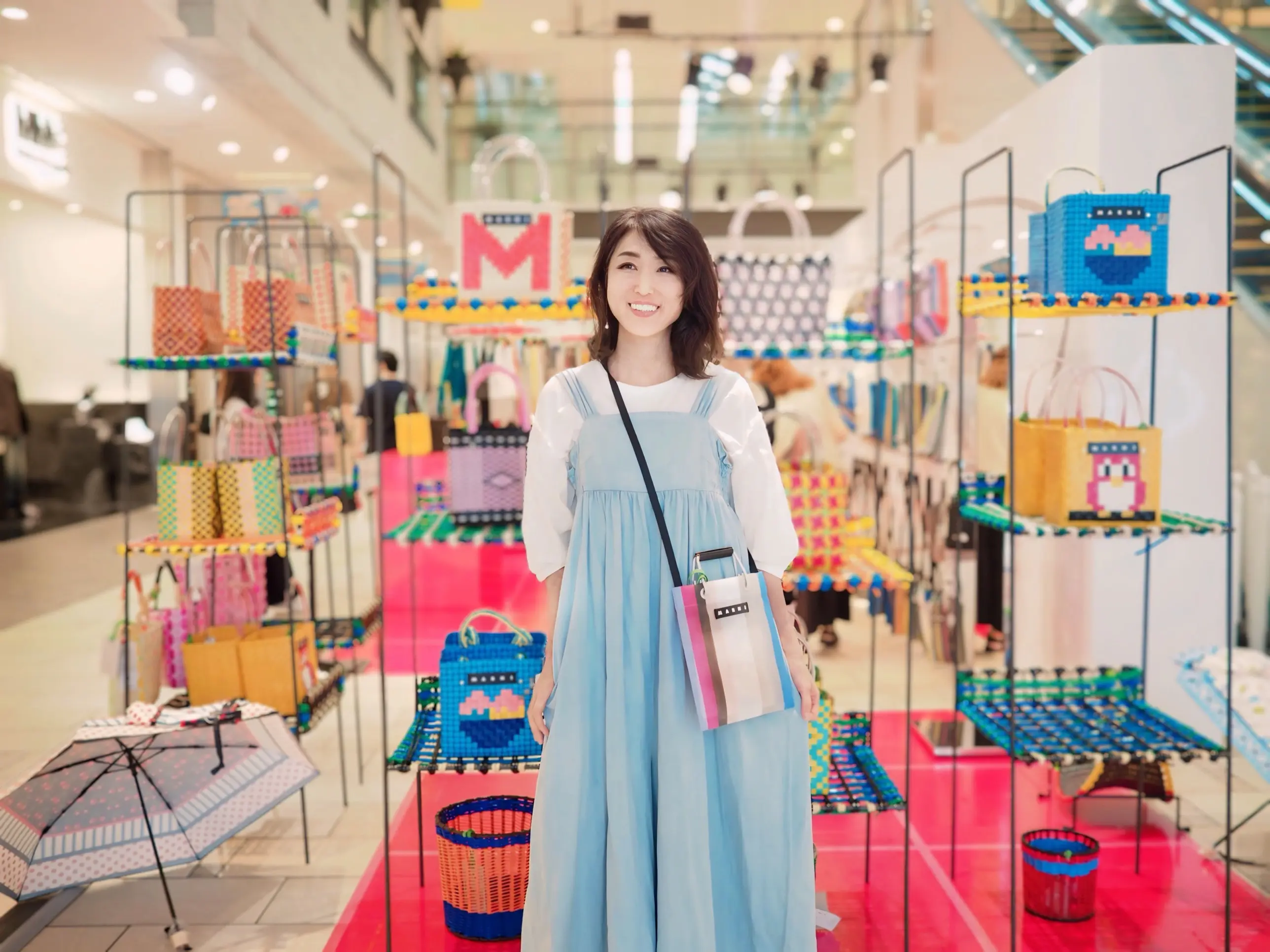 アイボリー(リリーホワイト) MARNI MARKET STRIPE MINI SHOULDER BAG