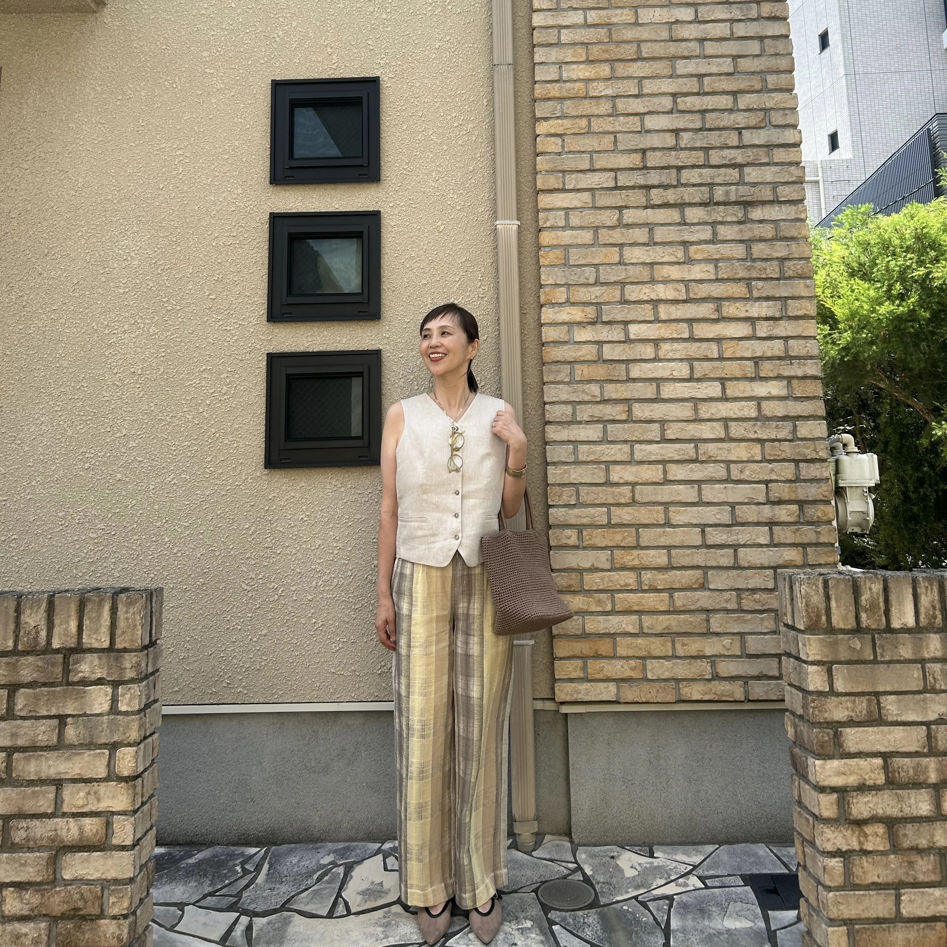 ノーカラージャケット　半袖ジャケット　アメリヴィンテージセットアップ　麻ベスト