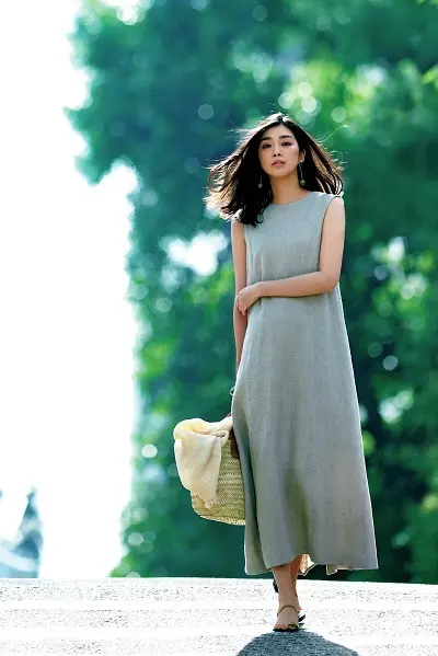 Max Mara】ストライプ シルク混WOOLベアトップ ワンピース-