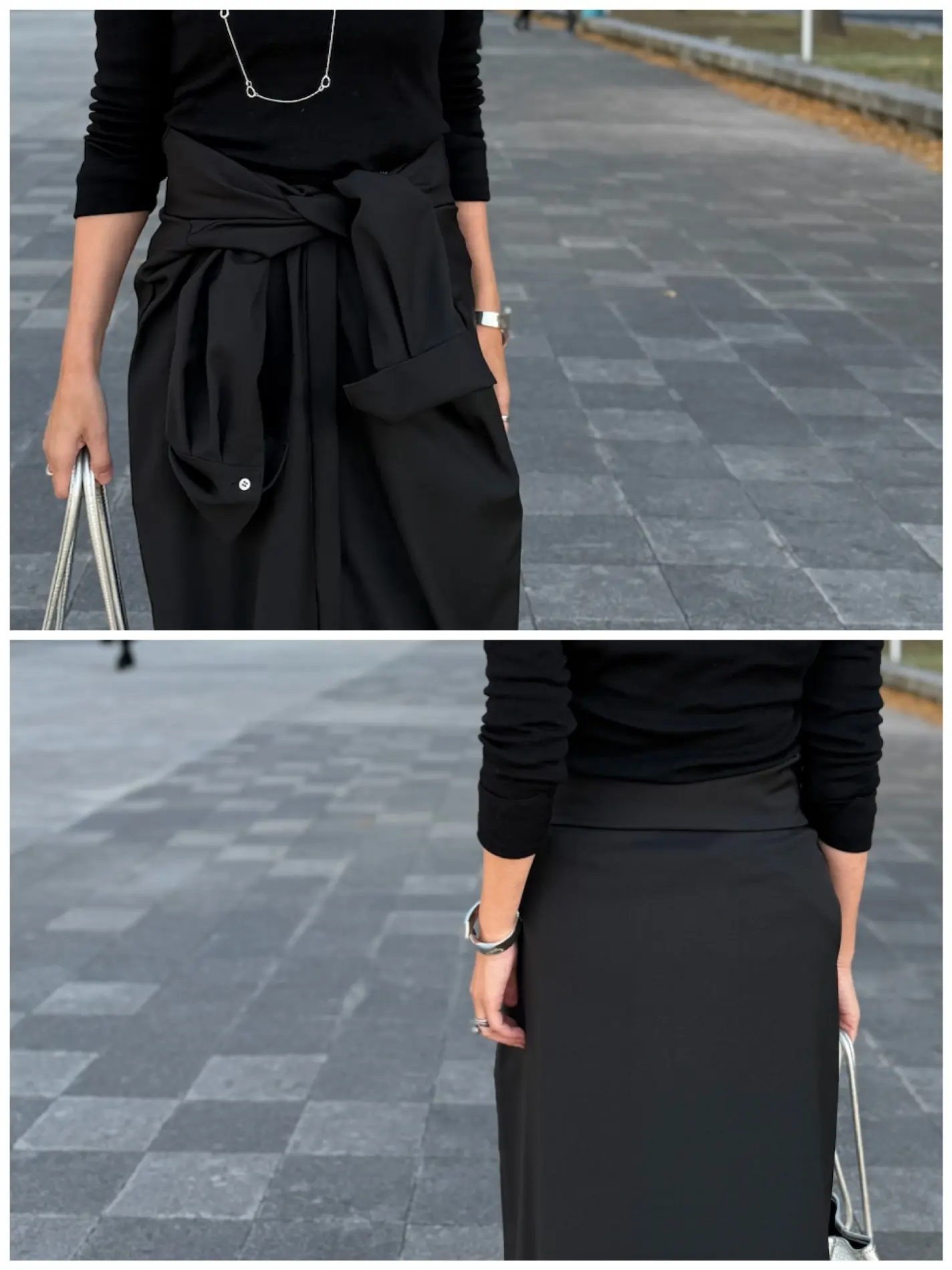 イーバイエクラ　黒ワンピース　着回し　50代ワンピースコーデ　アラフィフワンピースコーデ