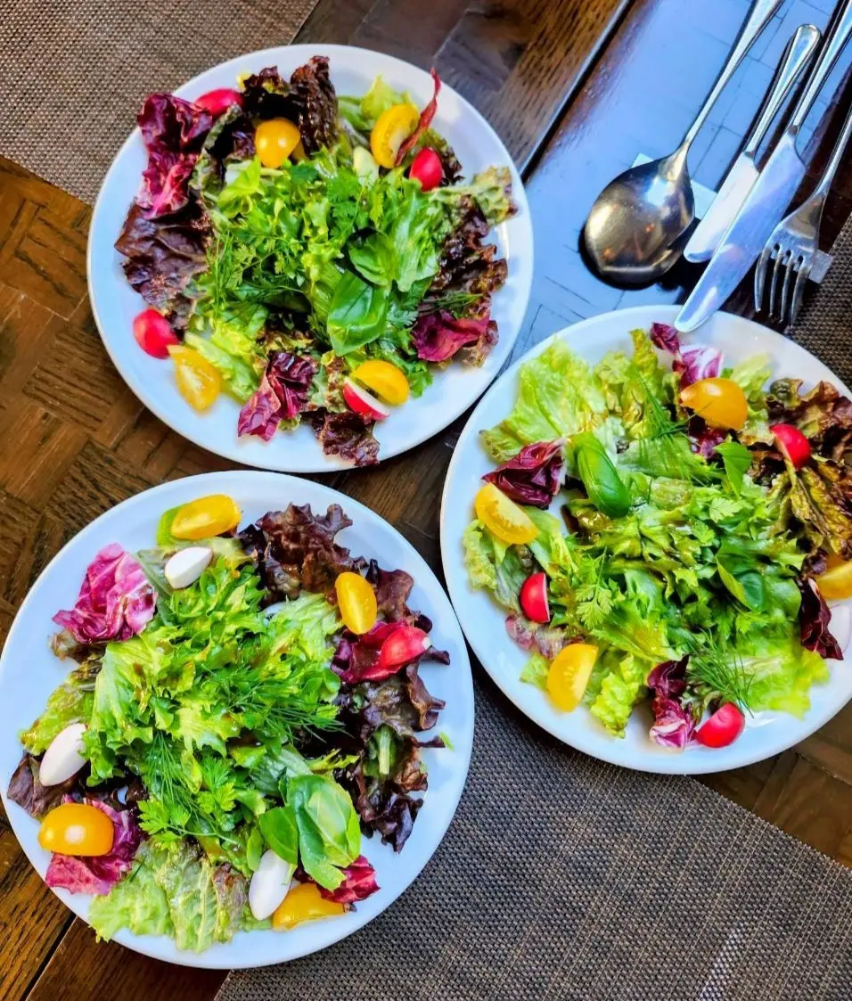 カラフルなサラダはドレッシングも美味しく、パンもほんとに美味しかったです。