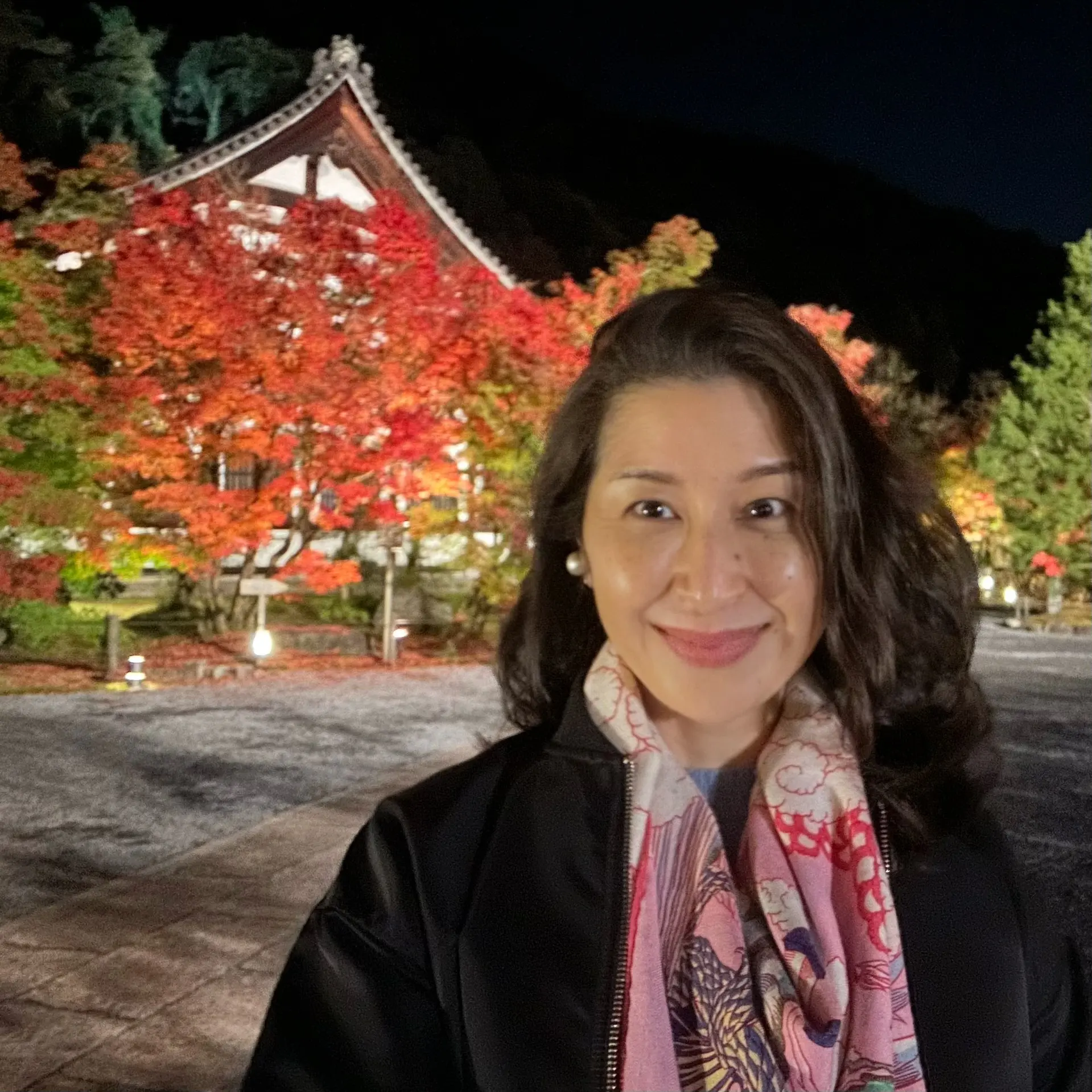 京都「永観堂」のライトアップされた夜の紅葉　記念写真