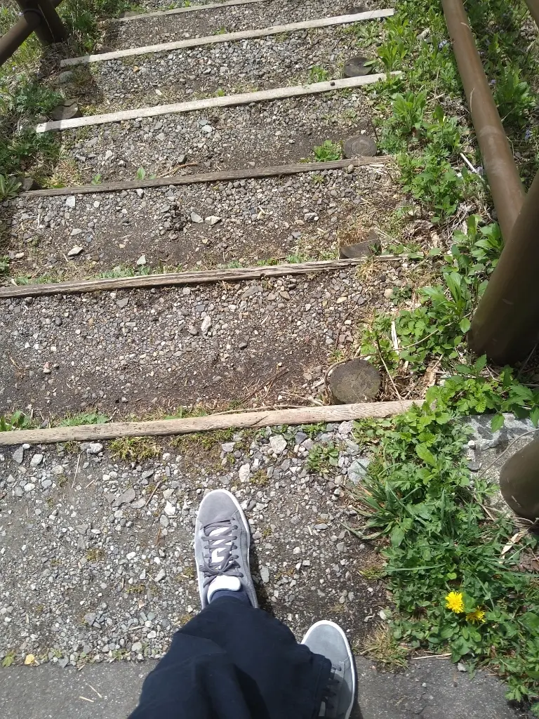 刺巻湿原の階段と私の足