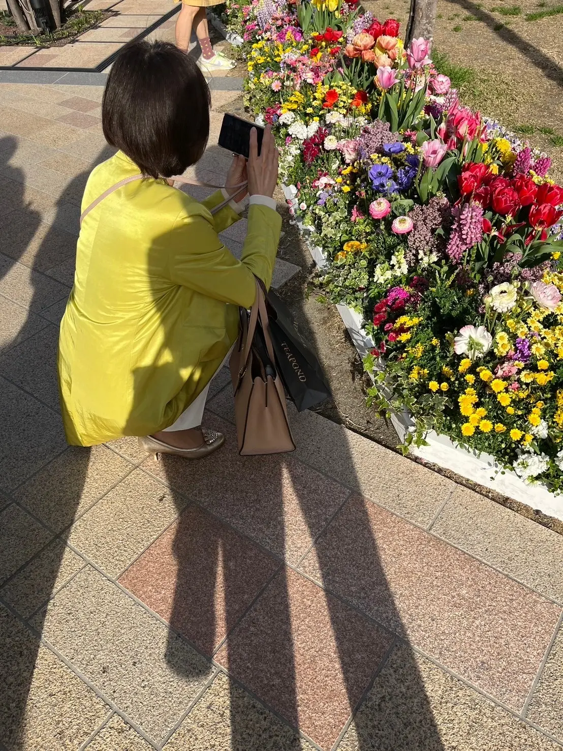 花を撮影する女性