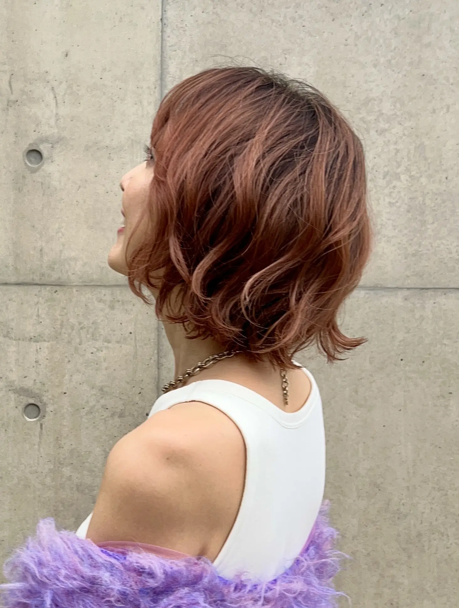 秋カラー💜ピンクのボブヘアにユニクロタンクとパープルガーデでふわゆるコーデの完成_1_1