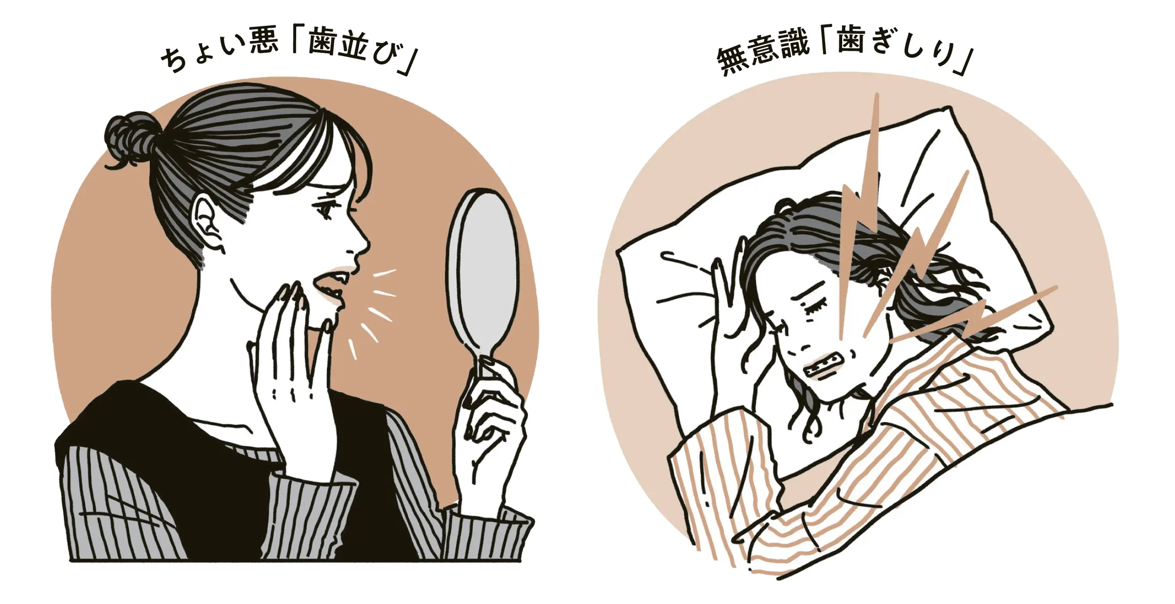 50代　歯並び　歯ぎしり　トラブル　イメージイラスト