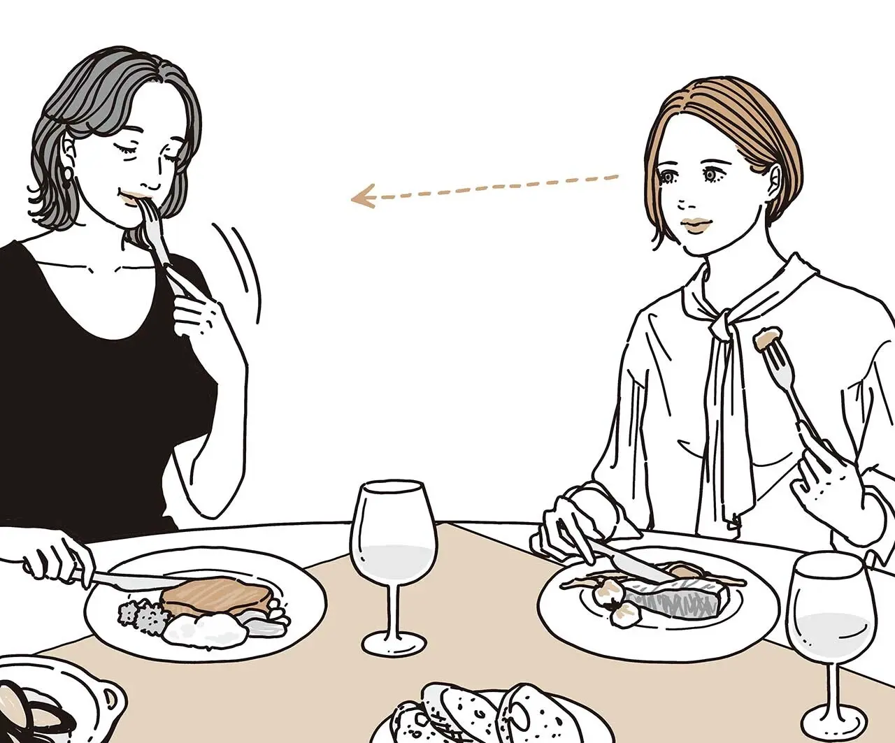 食べることに集中しない。 目をくばり、周囲に合わせて