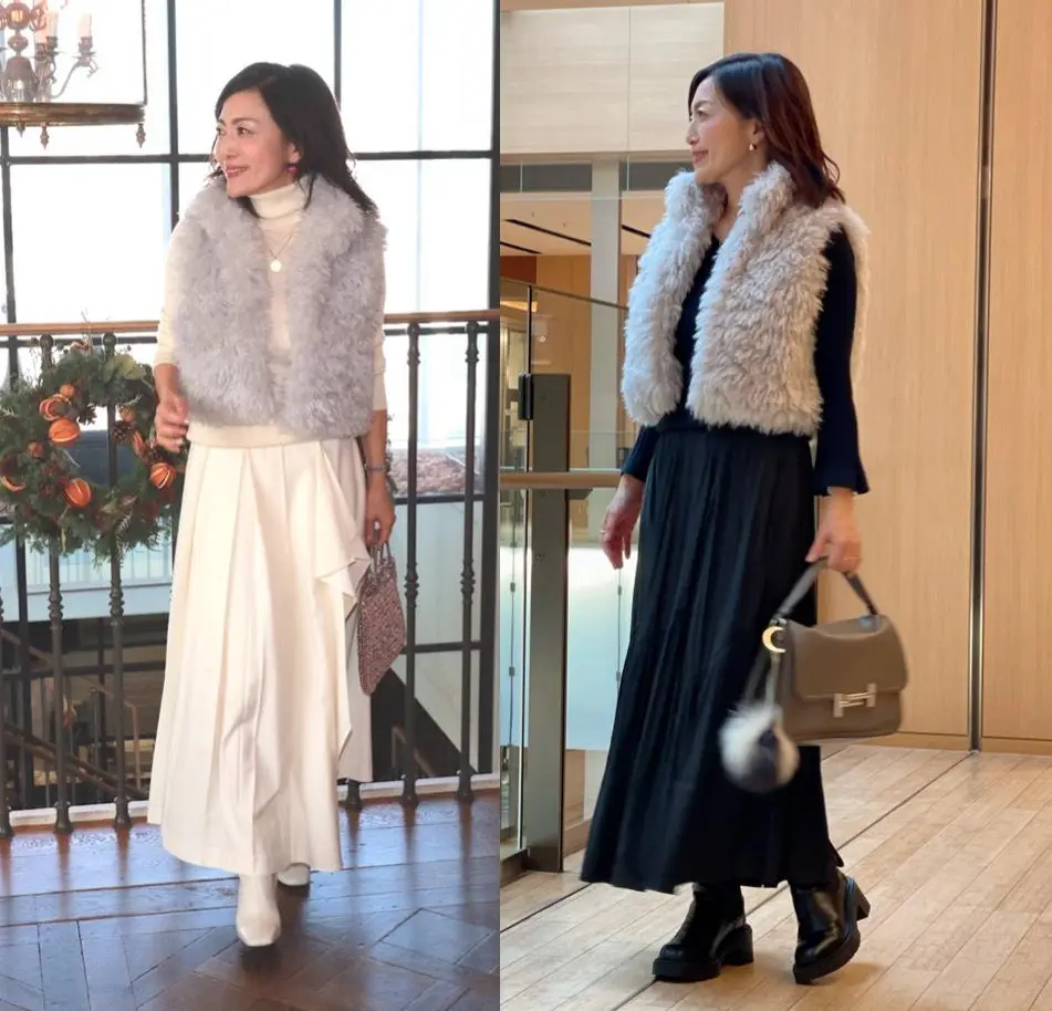 ショート丈のエコファージレでお出かけ2コーデ 