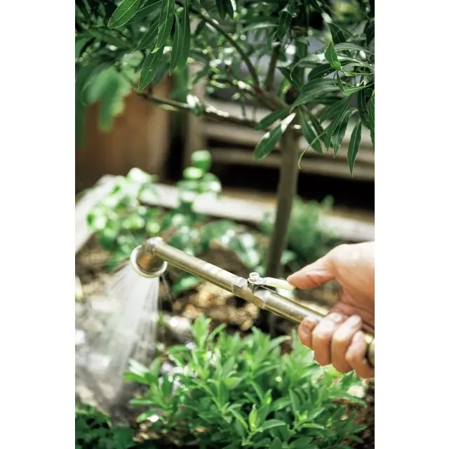 ホースの水栓は盆栽用のノズルで噴霧水が柔らかいものに
