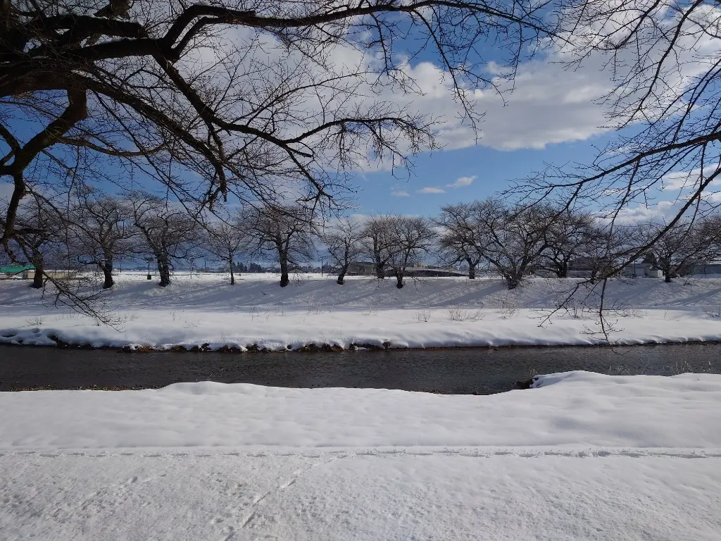 川沿いの雪景色