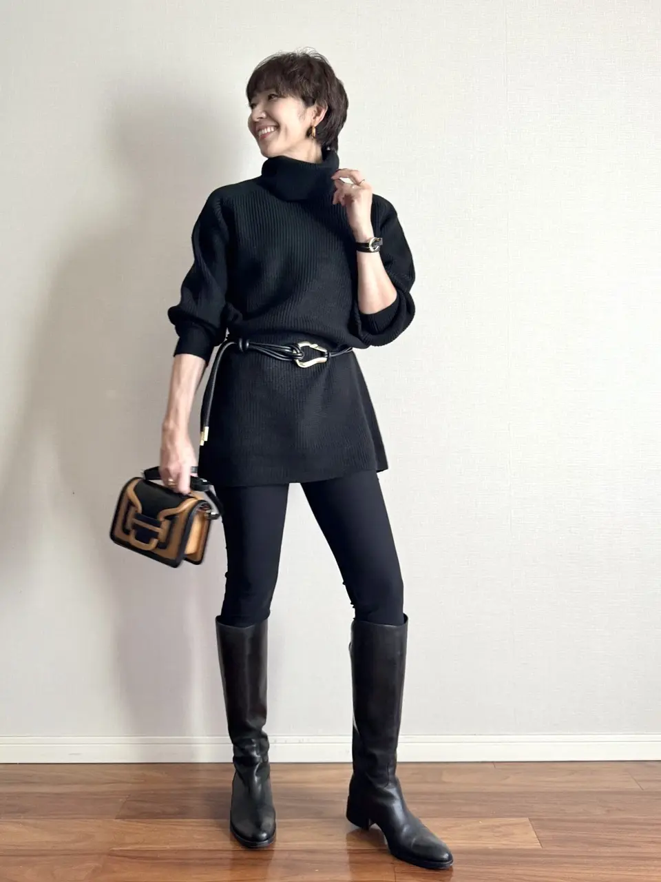 ユニクロ ニットミニワンピース コーデ 03