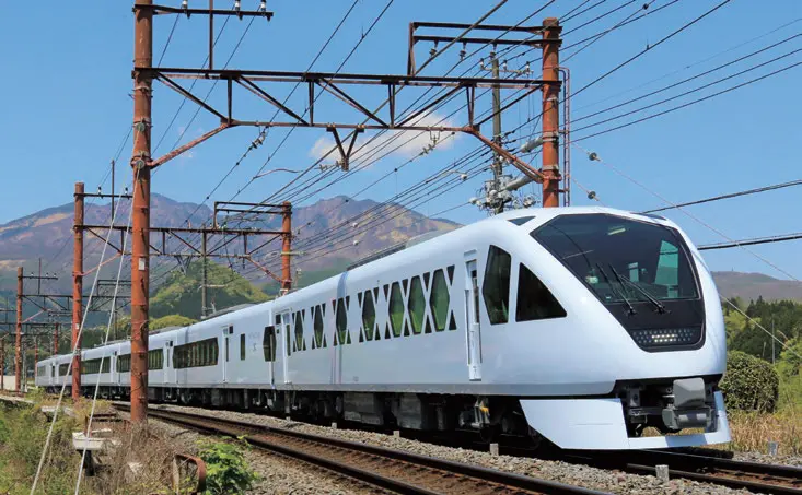 大人のひとり旅　列車　おすすめ　日光　スペーシアX　組子や竹編み細工など江戸の伝統工芸を思わせる車両デザイン