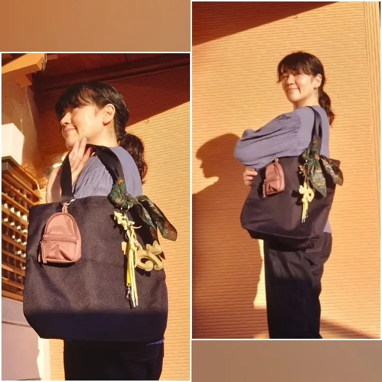 無印良品のミニリュックと私コラージュ