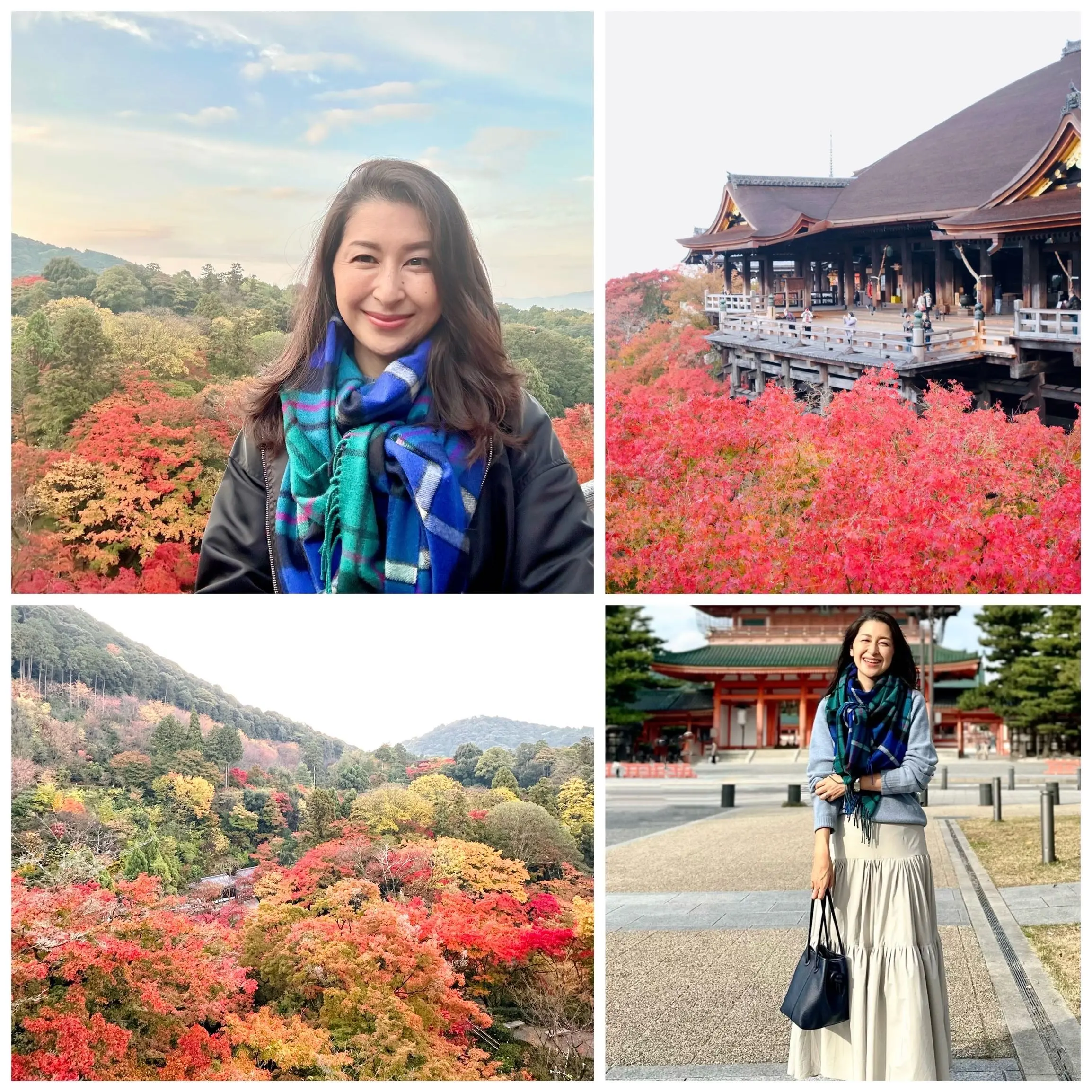 京都清水寺の紅葉と記念写真