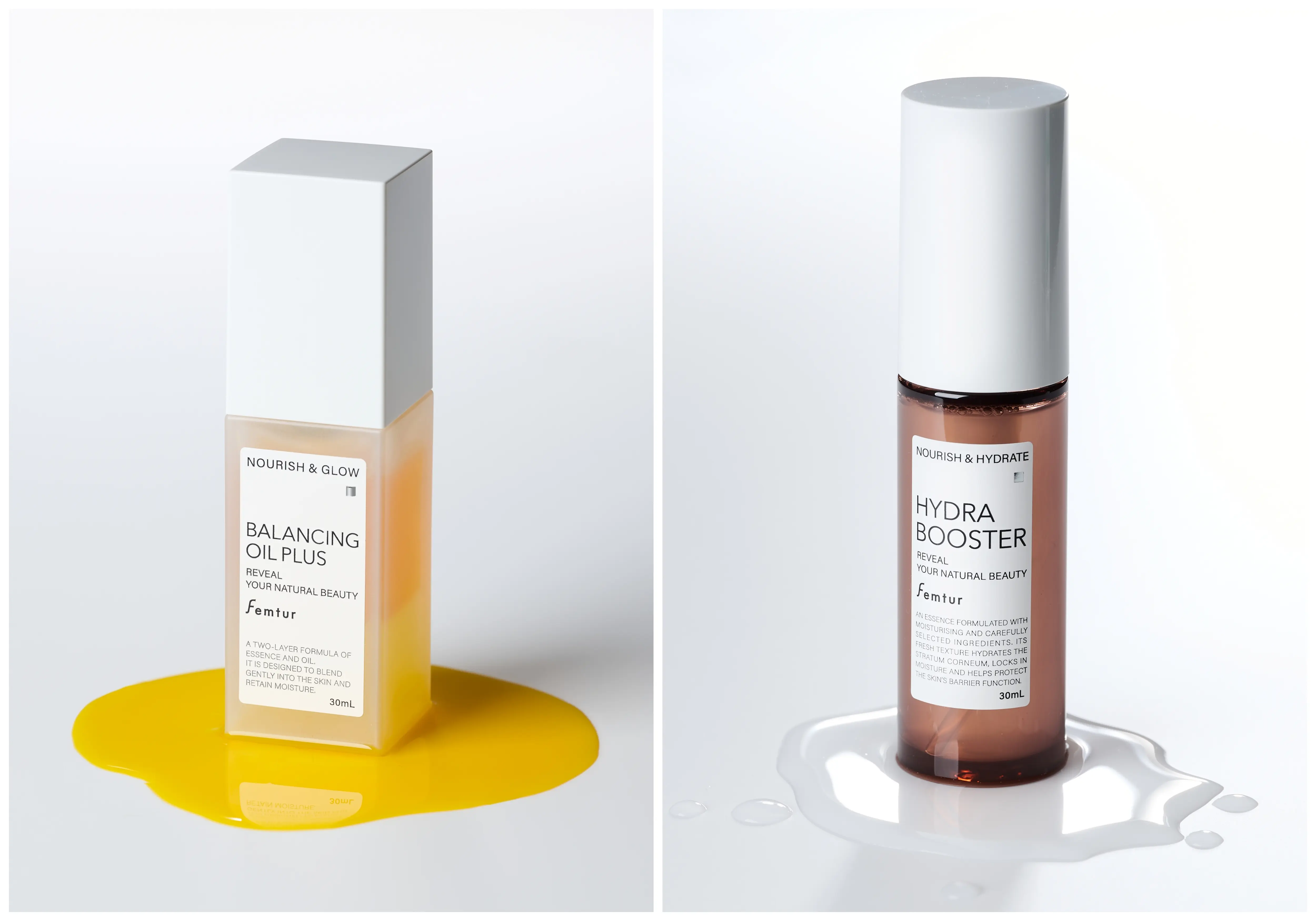 フェムケア　美容液　スプレー　ニオイ　乾燥　デリケートゾーン　左から フェムチャー　バランシングオイルプラス　30mL　￥5280、同ハイドラブースター　30mL　￥4180／アンファー