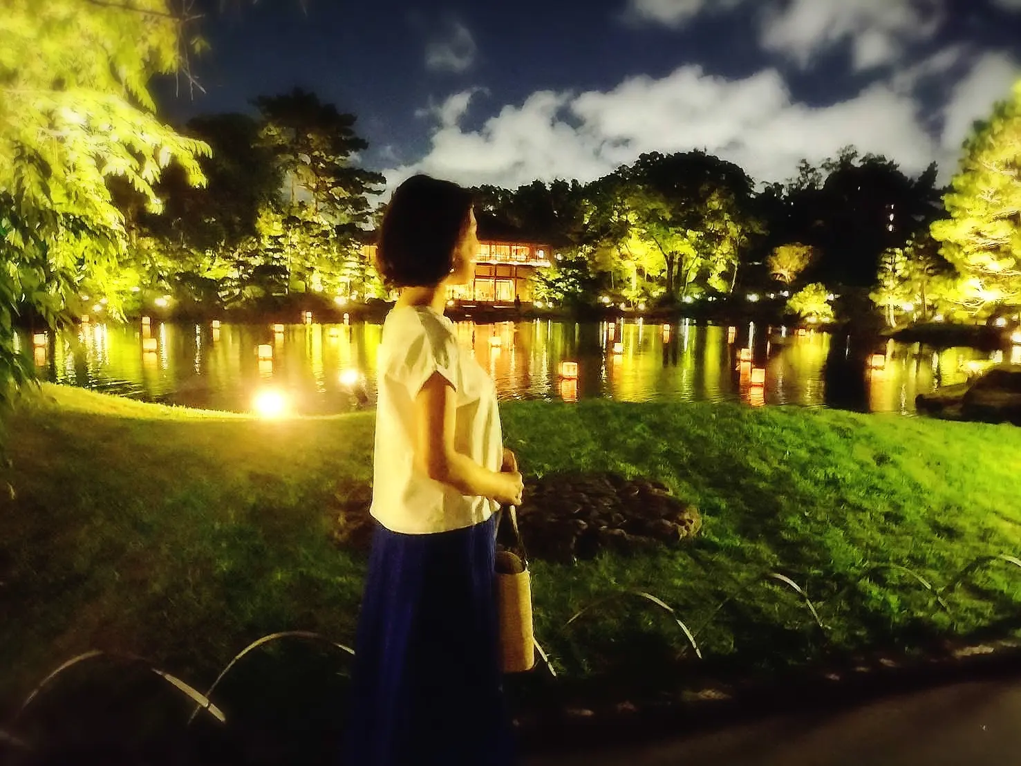 名古屋、徳川園の夕涼みライトアップ、40代ファッション