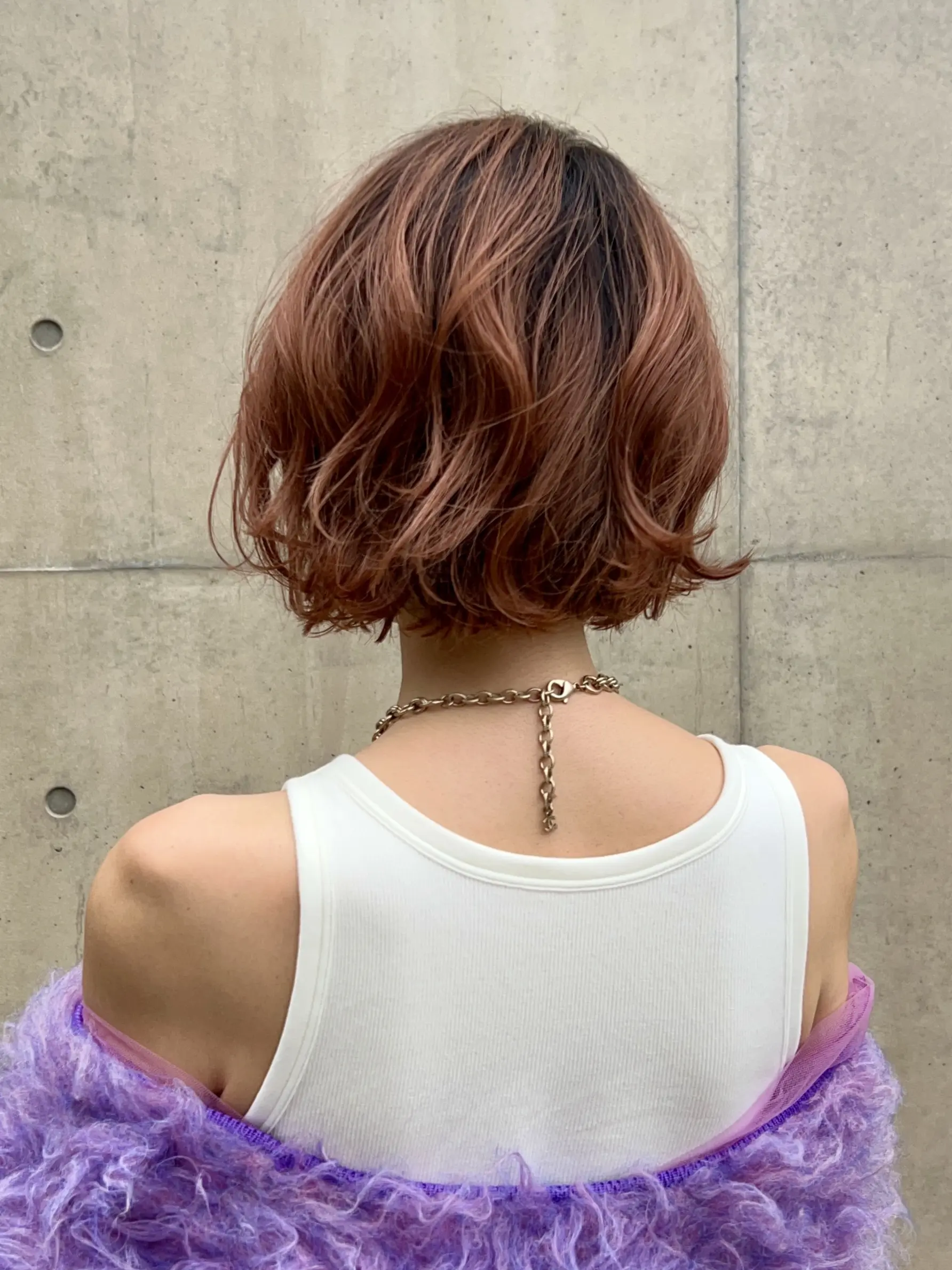 秋カラー💜ピンクのボブヘアにユニクロタンクとパープルガーデでふわゆるコーデの完成_1_3