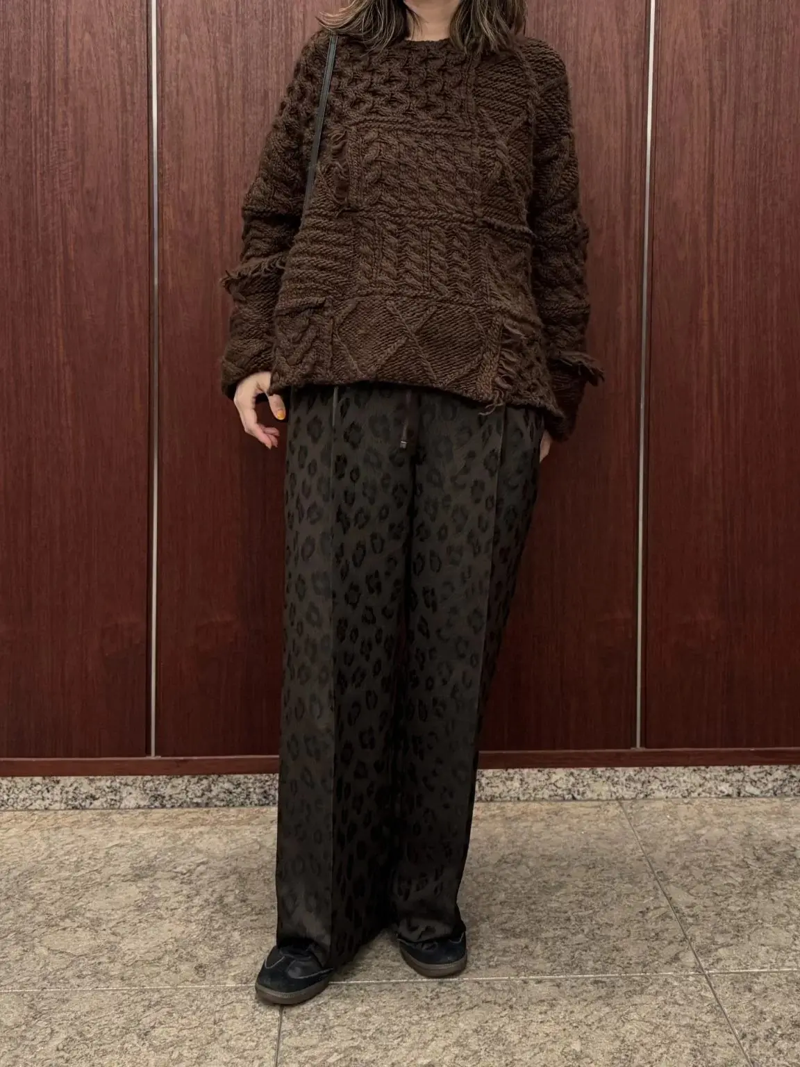着回しがきく冬の柄パンツをスタッフの私服にコーディネートしてみました♪ 「E by eclat ・レオパードジャカードパンツ」【50代ファッション】_1_4