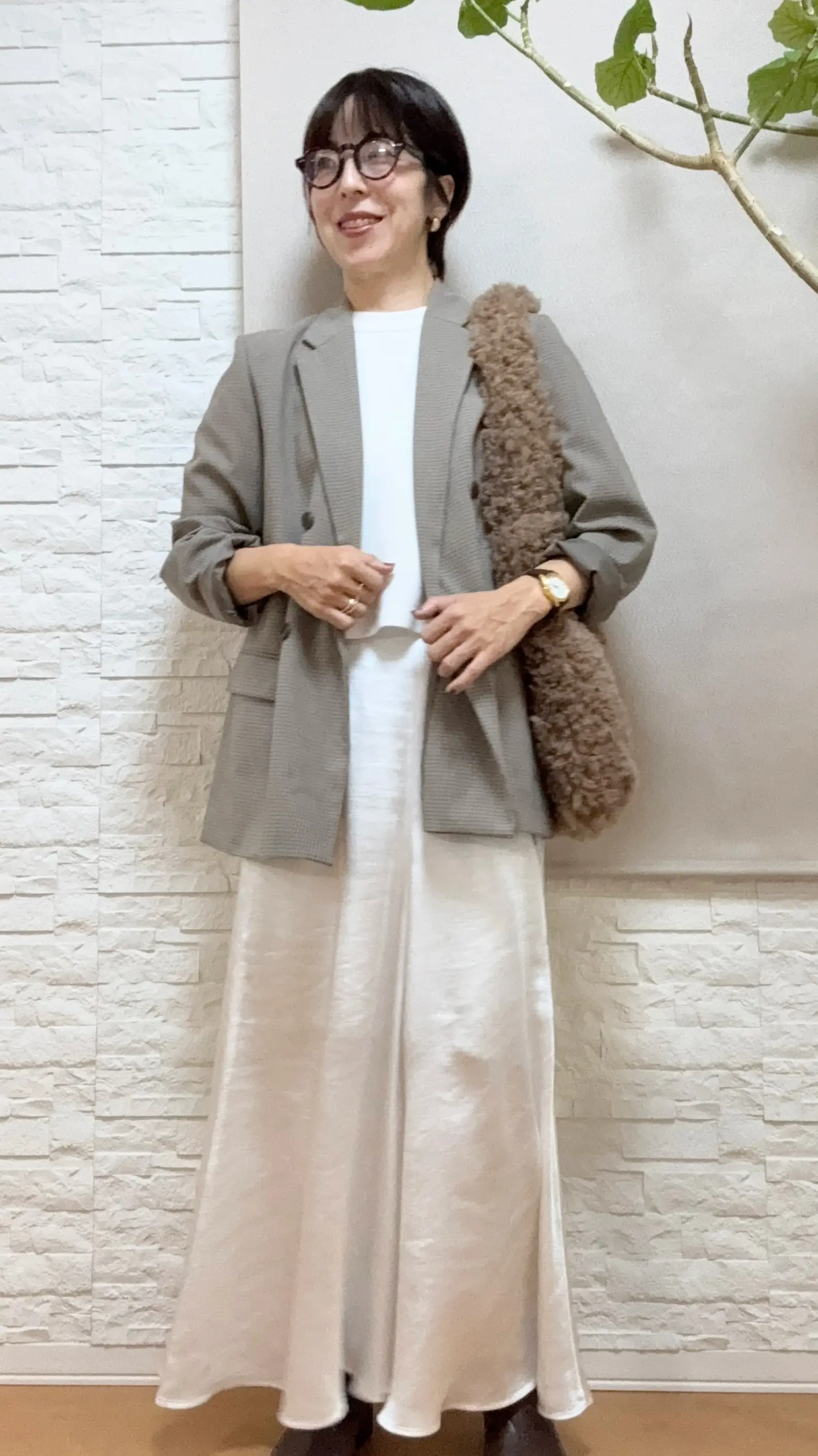 プチプラコーデ　プチプラアクセサリー　GU　ジャケットコーデ　ロングスカートコーデ