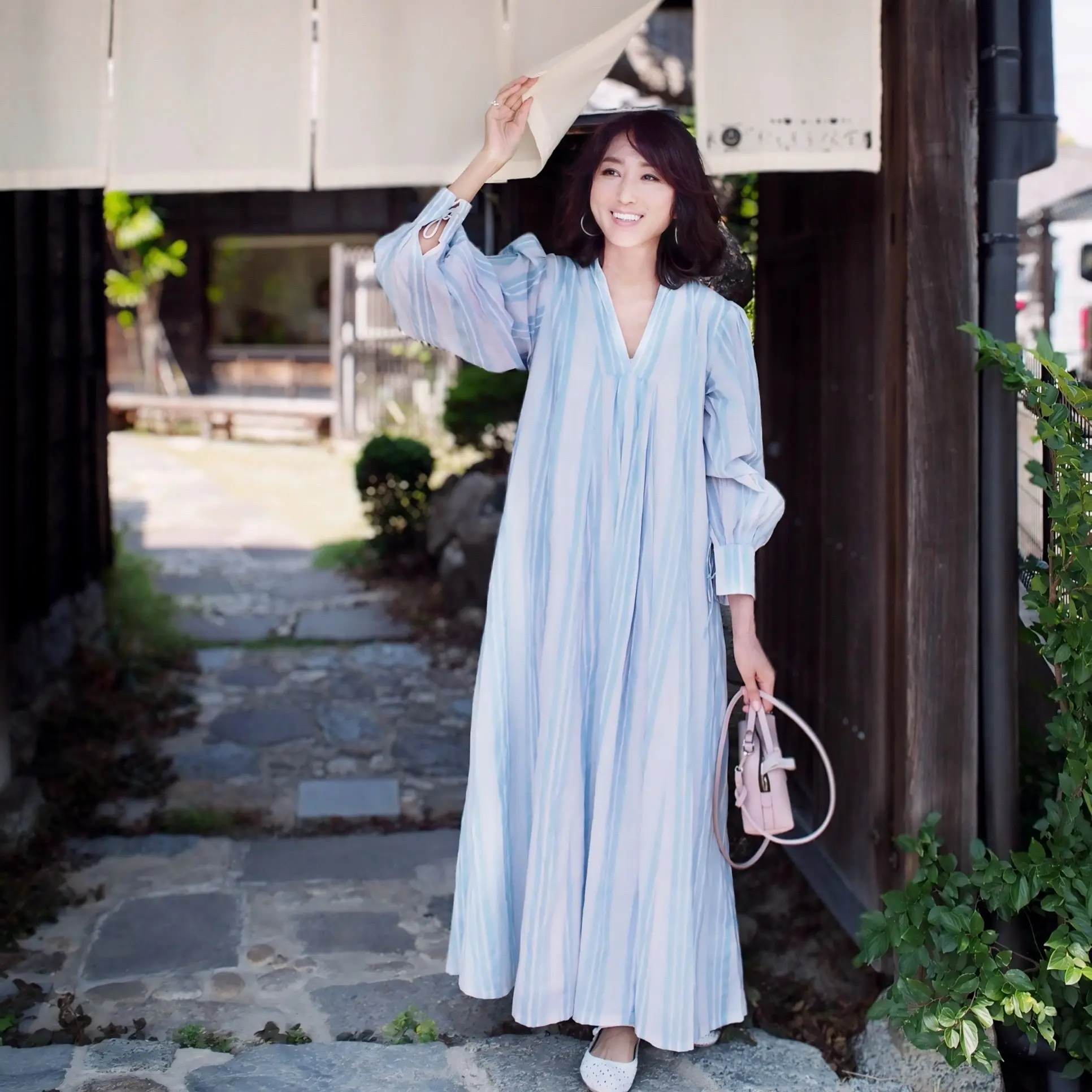 新品 RonHerman×TEN カフタンマキシワンピース ストライプ ワイド ストライプ柄のカフタンワンピで♡発酵食ランチ | チームJマダム