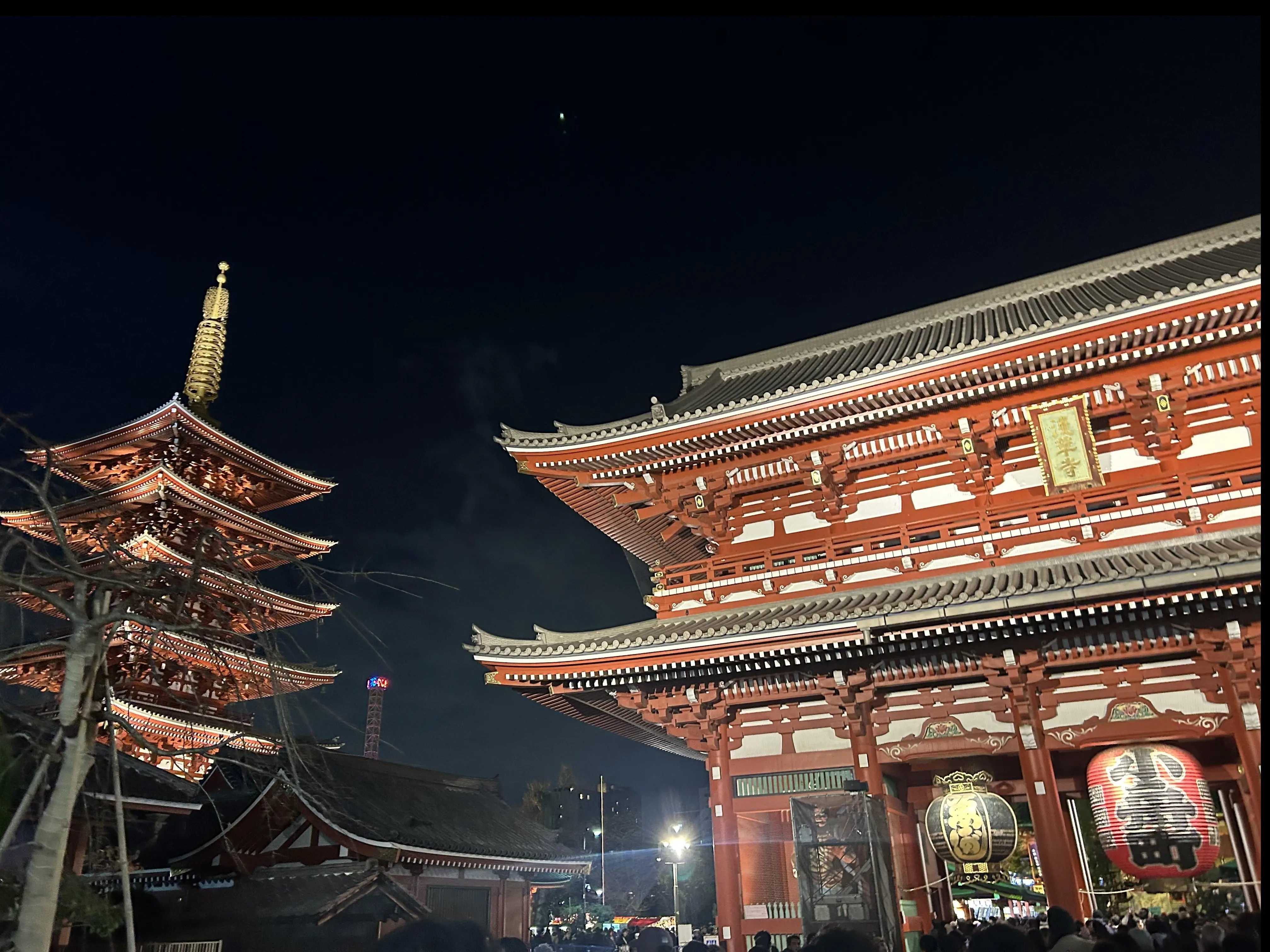 浅草寺　浅草　夜の浅草寺　ライトアップされた浅草寺