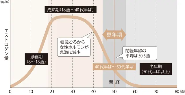 年齢による女性ホルモン（エストロゲン）の変化