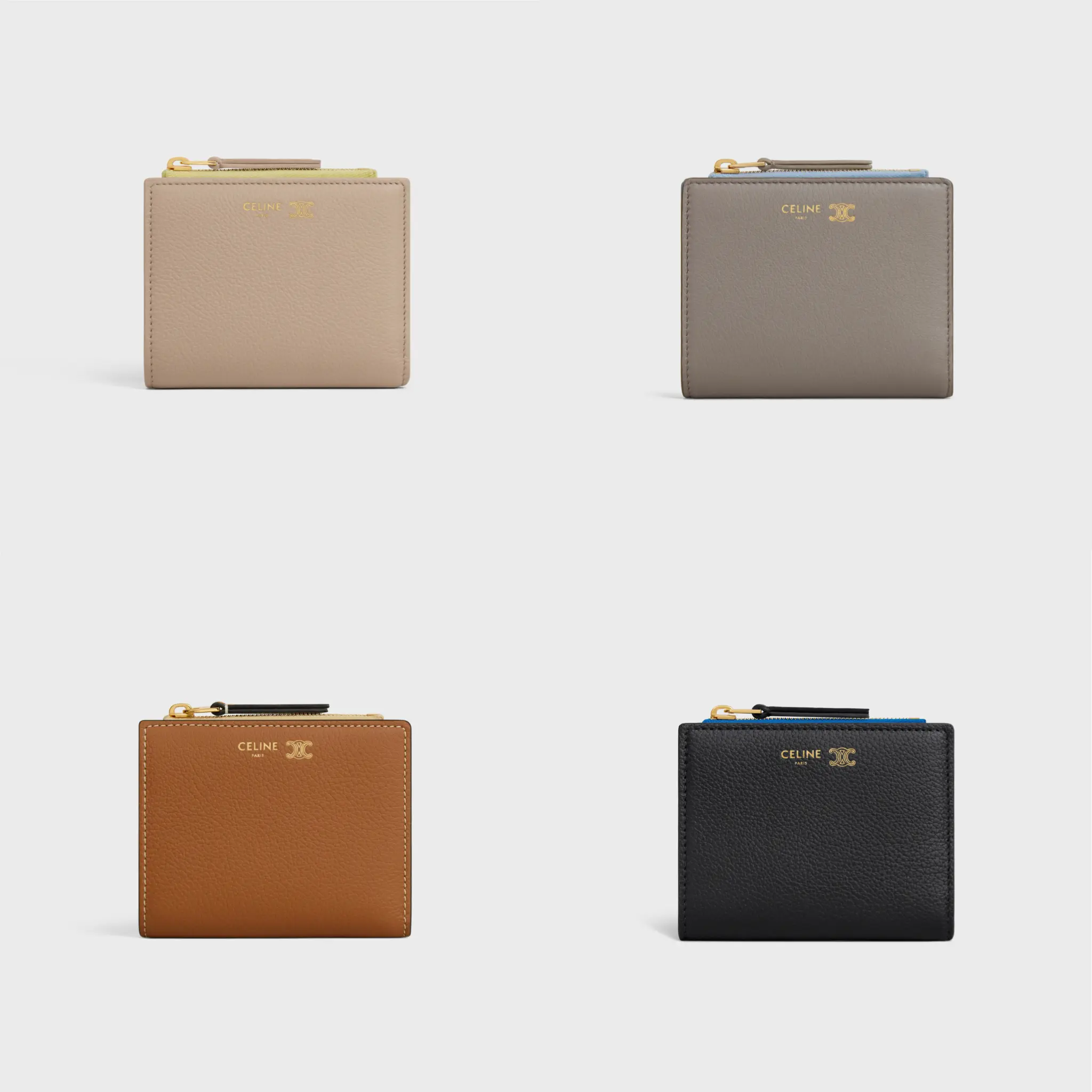 セリーヌ「コンパクト ウォレット」全４色が並ぶ