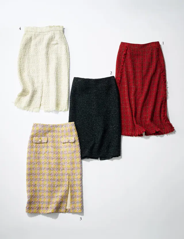 タイトすぎないタイトスカート／ツイード素材4選