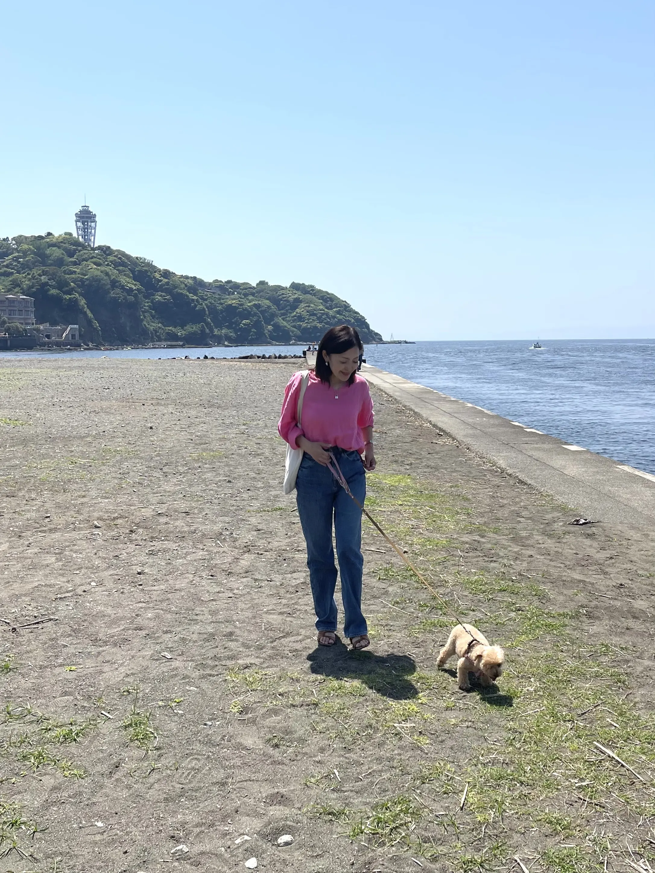 ピンクのリネンシャツとデニムで海散歩とバルコニーごはん（簡単レシピもご紹介）_1_1