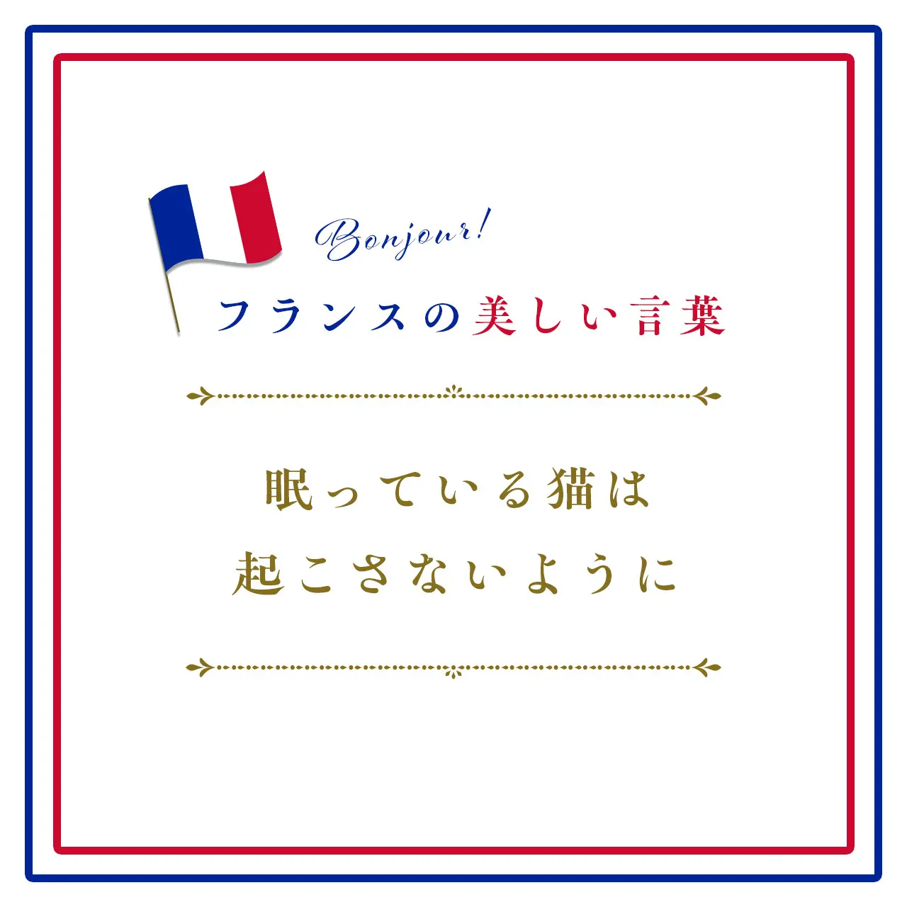 眠っている猫は起こさないようにーIl ne faut pas réveiller le chat qui dort.